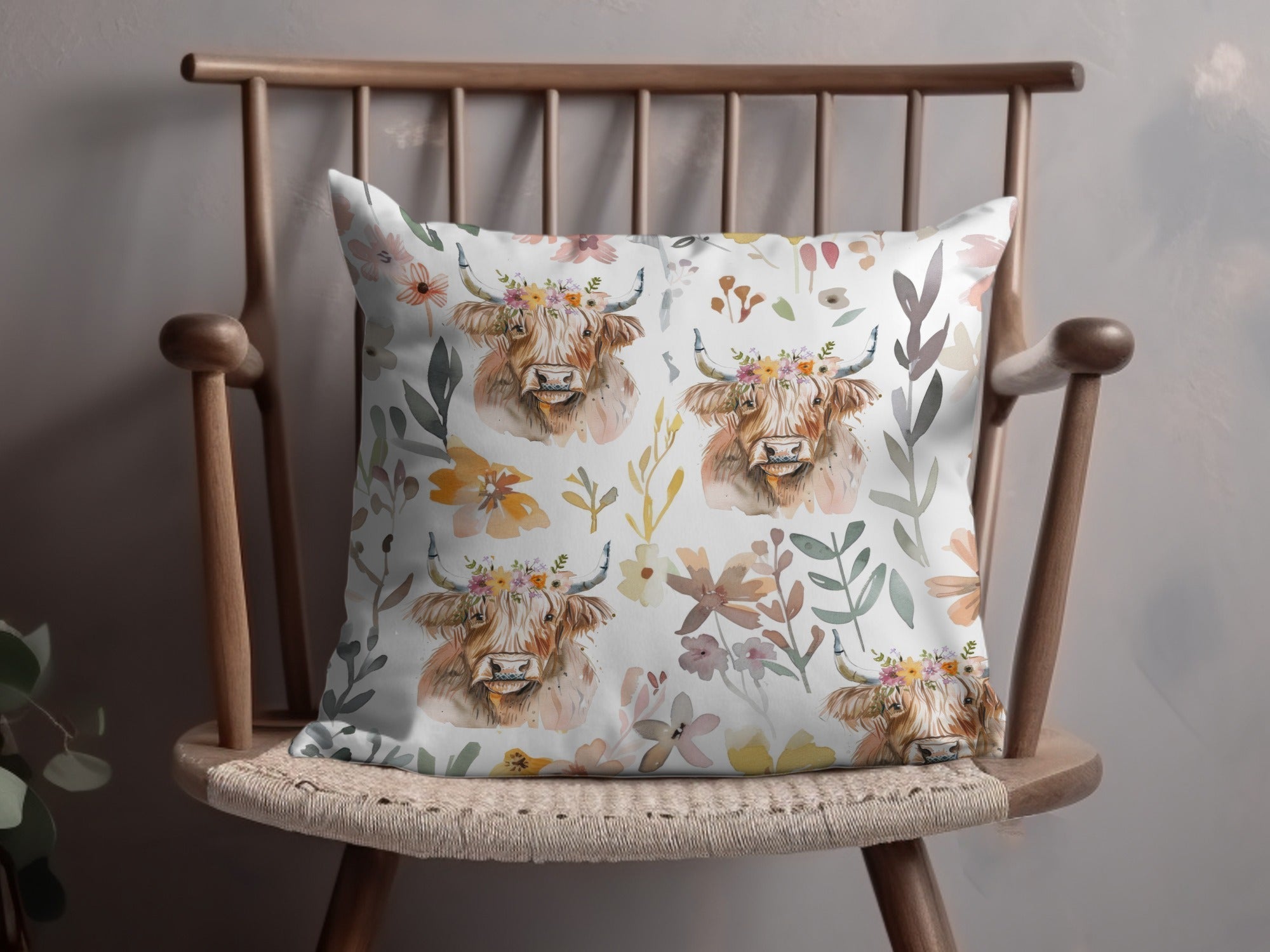 Floral Highland Cow Digital Paper, Seamless Pattern, Cow Print, Farmhouse, Rustic Chic, JPEG Files, Animal Design, Digital Download - Moore and Mountain