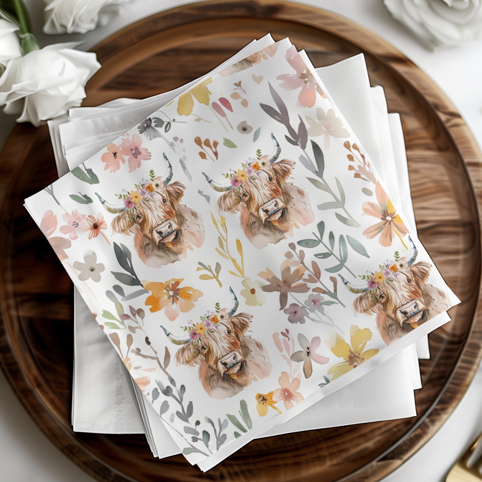 Floral Highland Cow Digital Paper, Seamless Pattern, Cow Print, Farmhouse, Rustic Chic, JPEG Files, Animal Design, Digital Download - Moore and Mountain