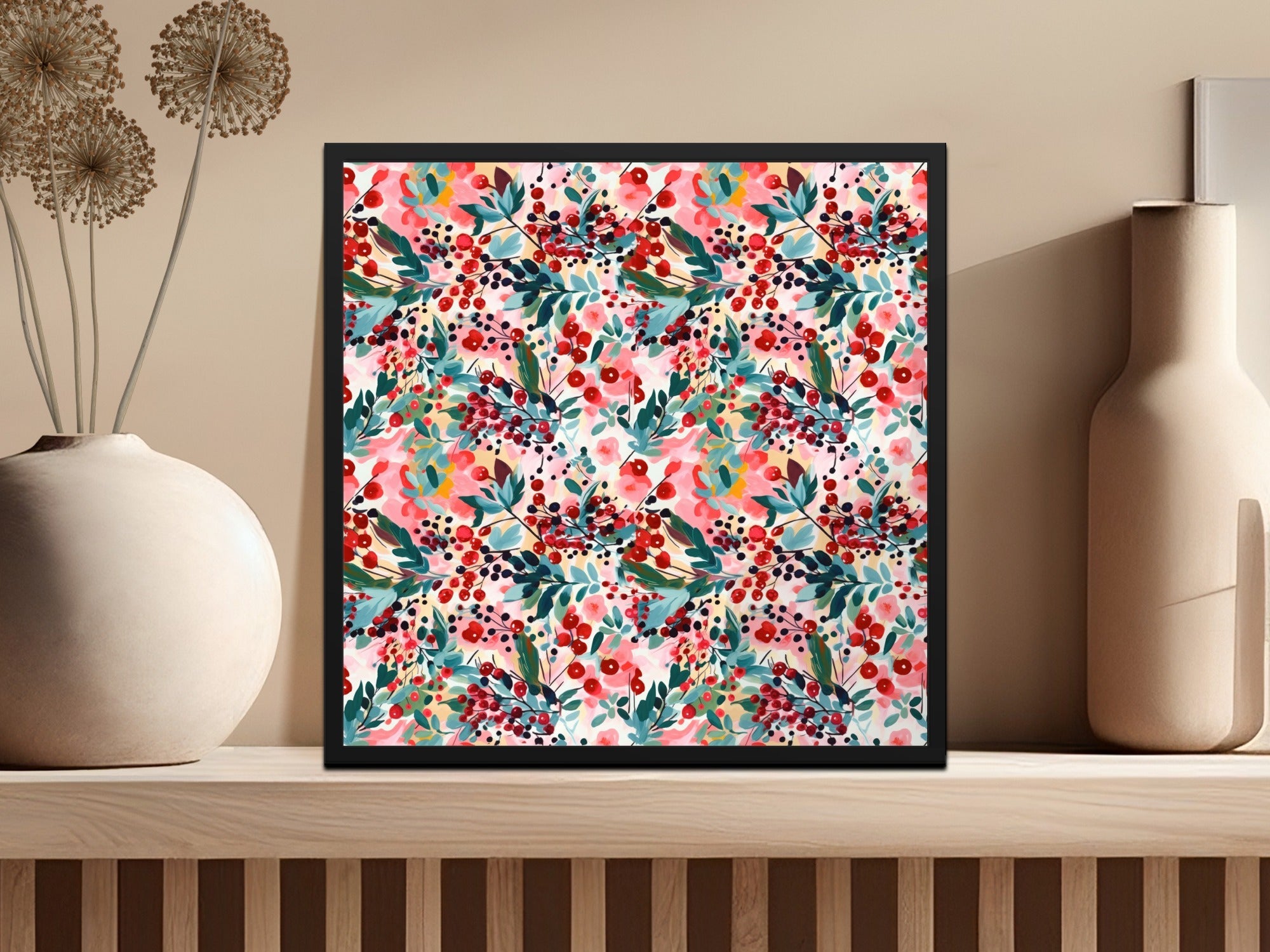 Floral Pattern Digital Paper, Berry Seamless Pattern, Autumn Digital Design, Botanical Art Print, Fabric Design, Digital Download - Moore and Mountain