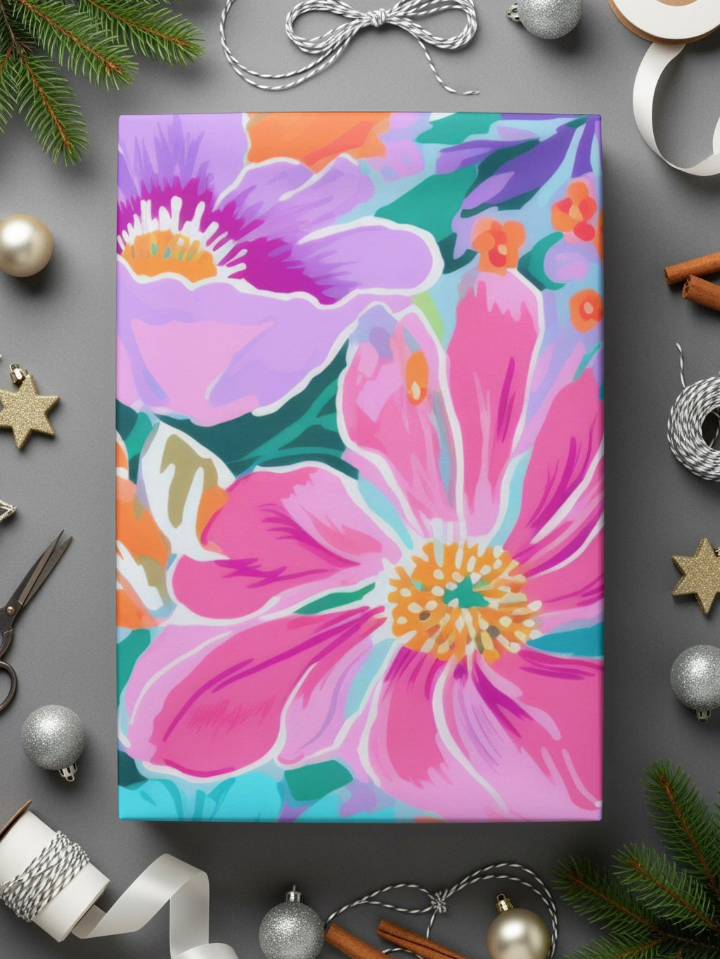 Floral Pattern Digital Paper, Colorful Flower Seamless File, Pink Purple Blue Flower Print, Fabric Design, Scrapbook Paper, Art Print - Moore and Mountain