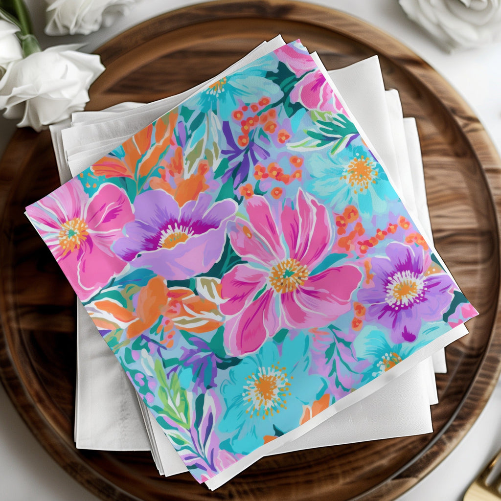 Floral Pattern Digital Paper, Colorful Flower Seamless File, Pink Purple Blue Flower Print, Fabric Design, Scrapbook Paper, Art Print - Moore and Mountain