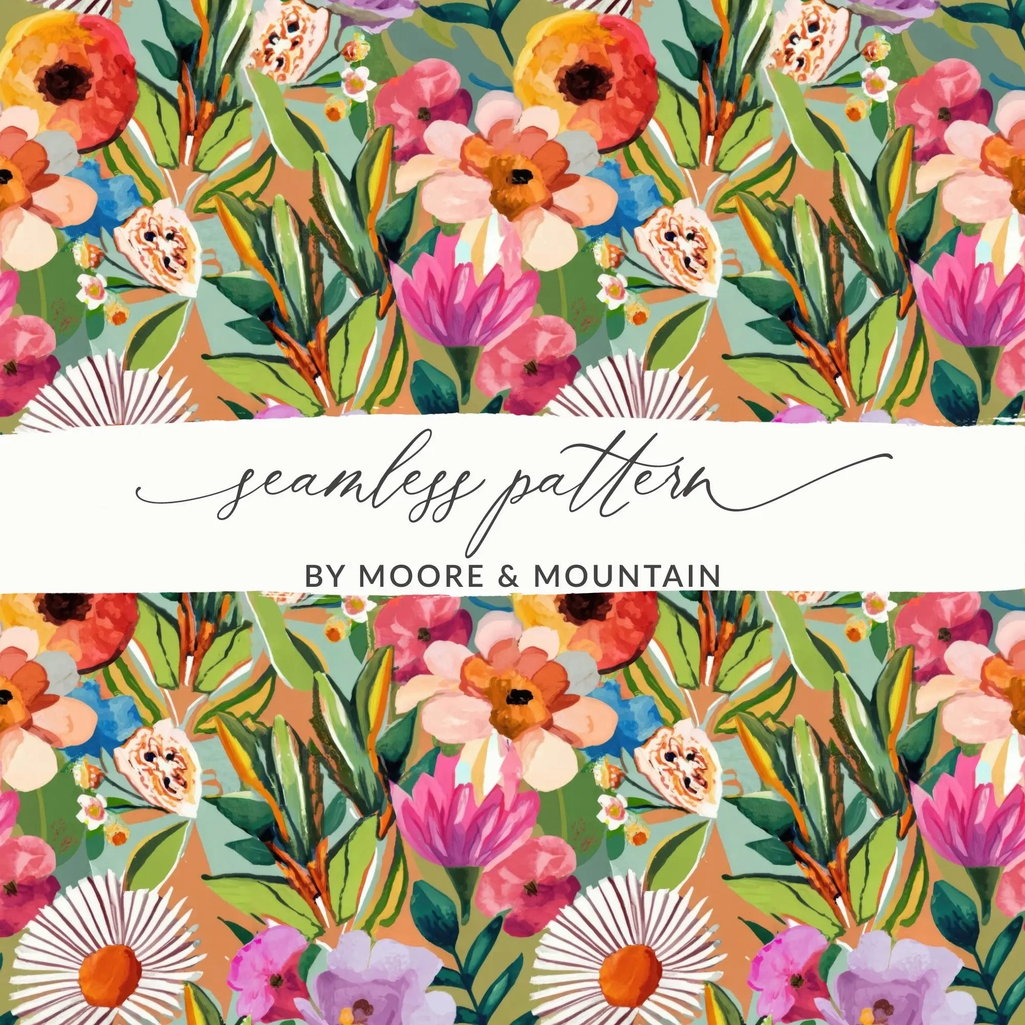 Floral Pattern Digital Paper, Flower Seamless Pattern Design, Spring Summer Fabric Design, Scrapbook Paper, Commercial Use, POD License - Moore and Mountain