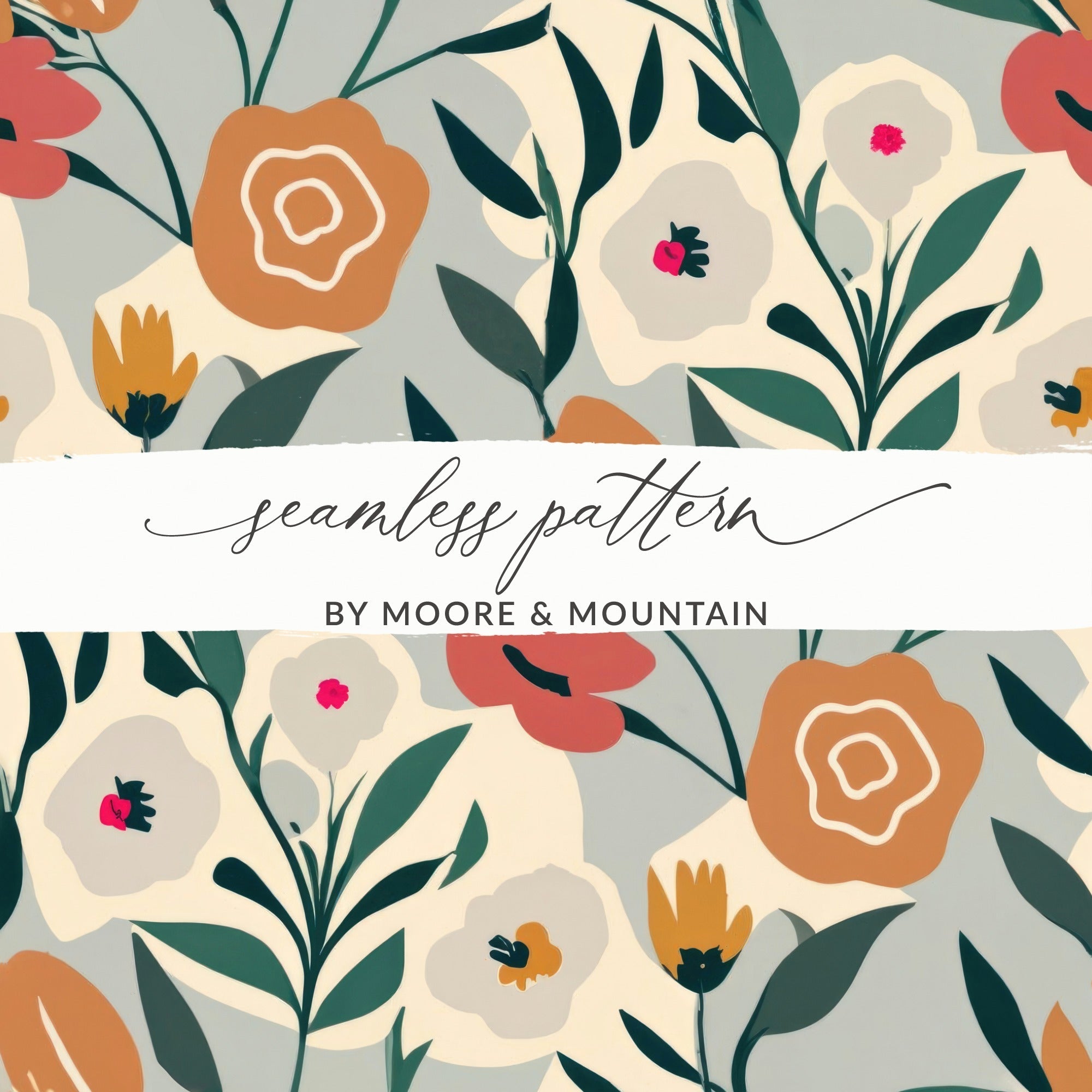 Floral Pattern Digital Paper, Seamless Flower Design, Botanical Illustration, Autumn Colors Digital, Printable Fabric Design, Scrapbook - Moore and Mountain