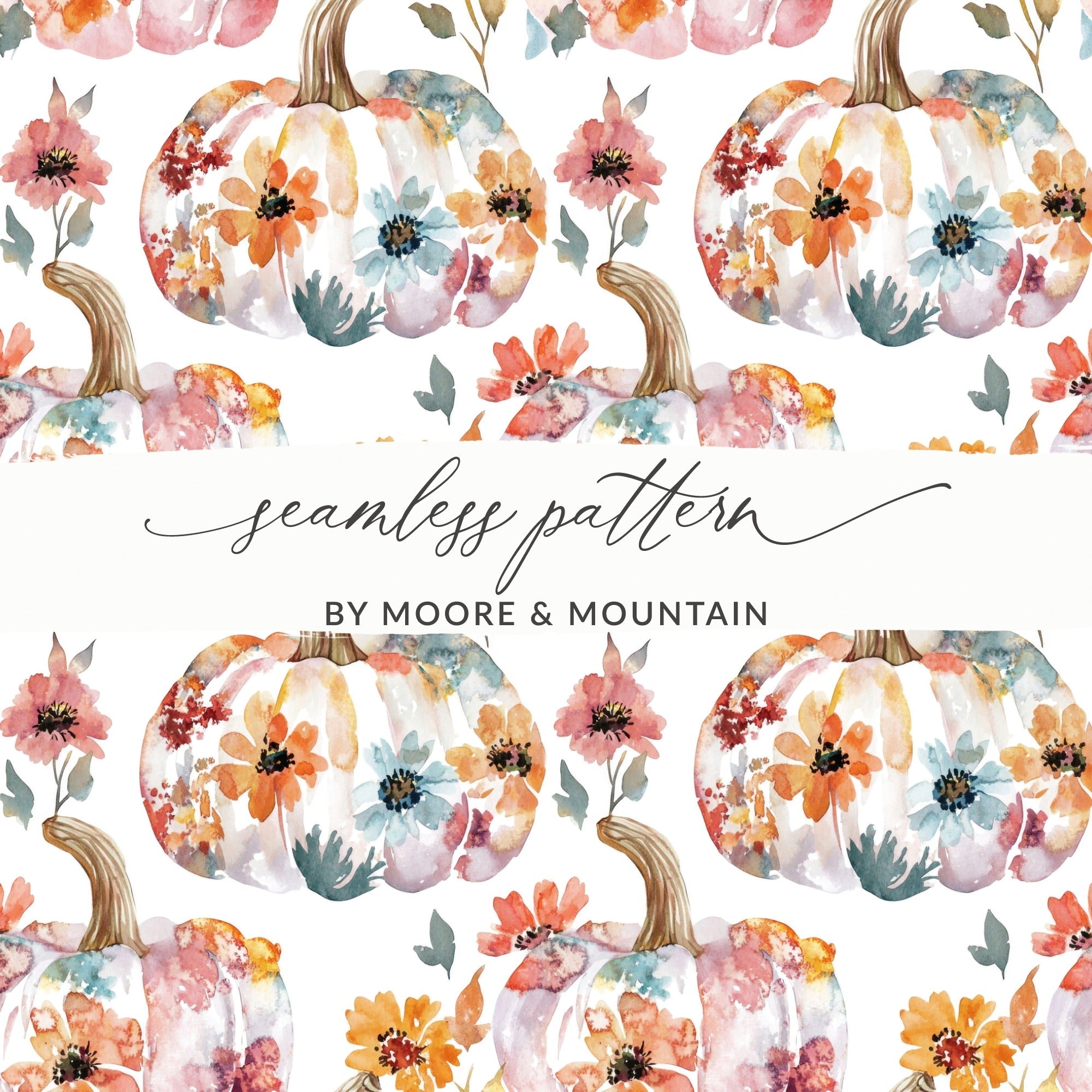 Floral Pumpkin Digital Paper, Watercolor Seamless Pattern, Autumn Fall Design, Scrapbook Paper, Fabric Design, Digital Download - Moore and Mountain