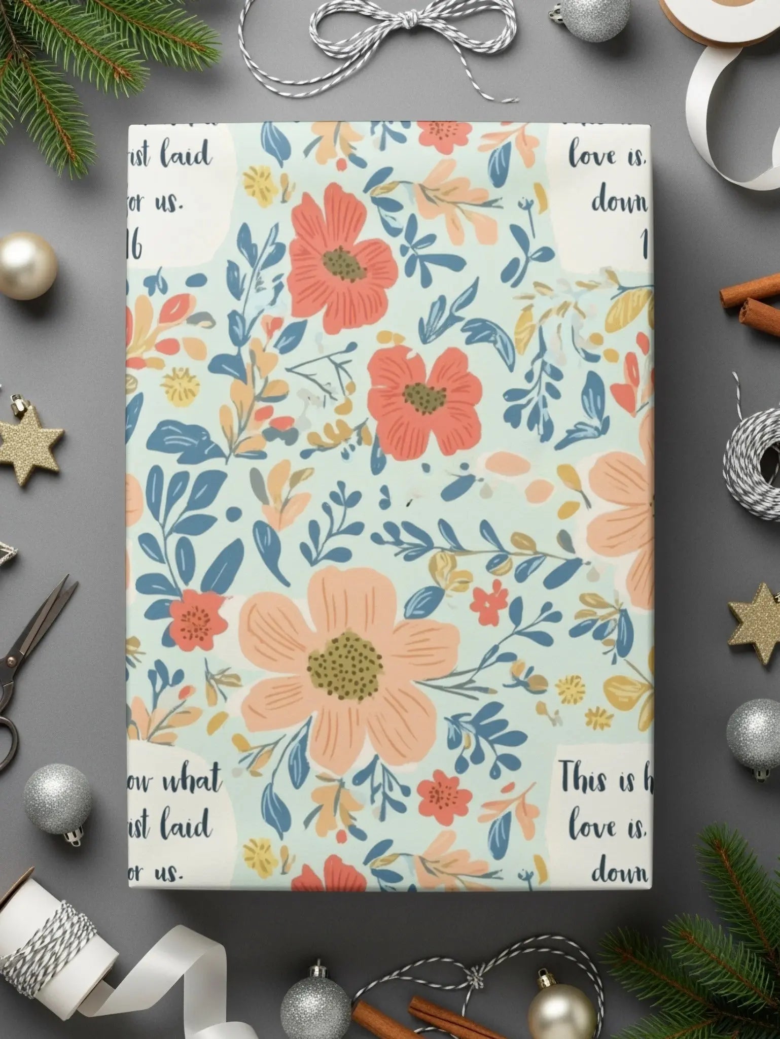 Floral Scripture Digital Paper, Christian Print, Seamless Pattern, 1 John 3 16, Commercial Use, Flower Design, Digital Download - Moore and Mountain