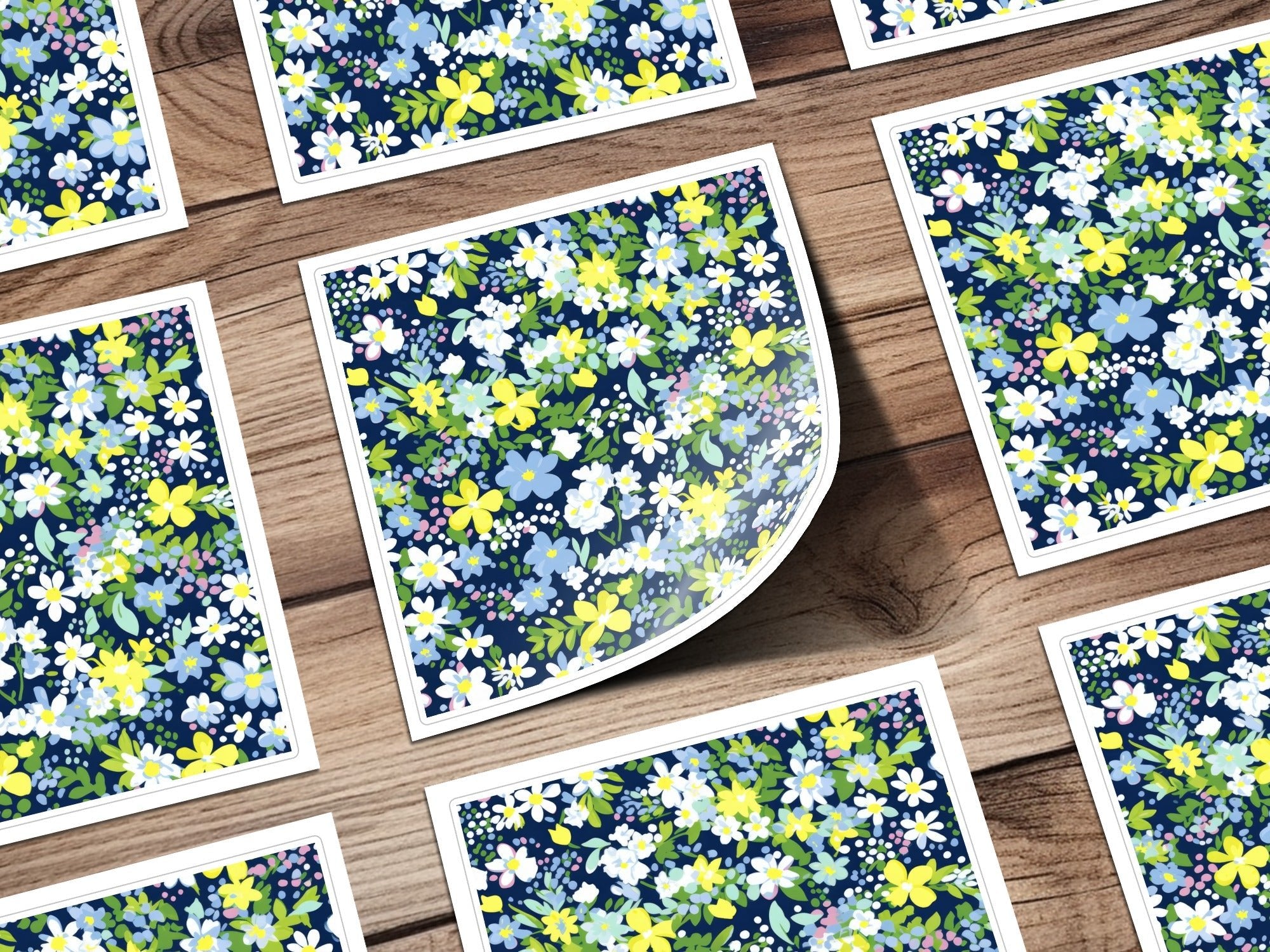 Floral Seamless Pattern Design for T-Shirt, Digital Print, Navy Background, White Yellow Blue Flowers, Fabric Design, DIY Crafts, Pretty - Moore and Mountain