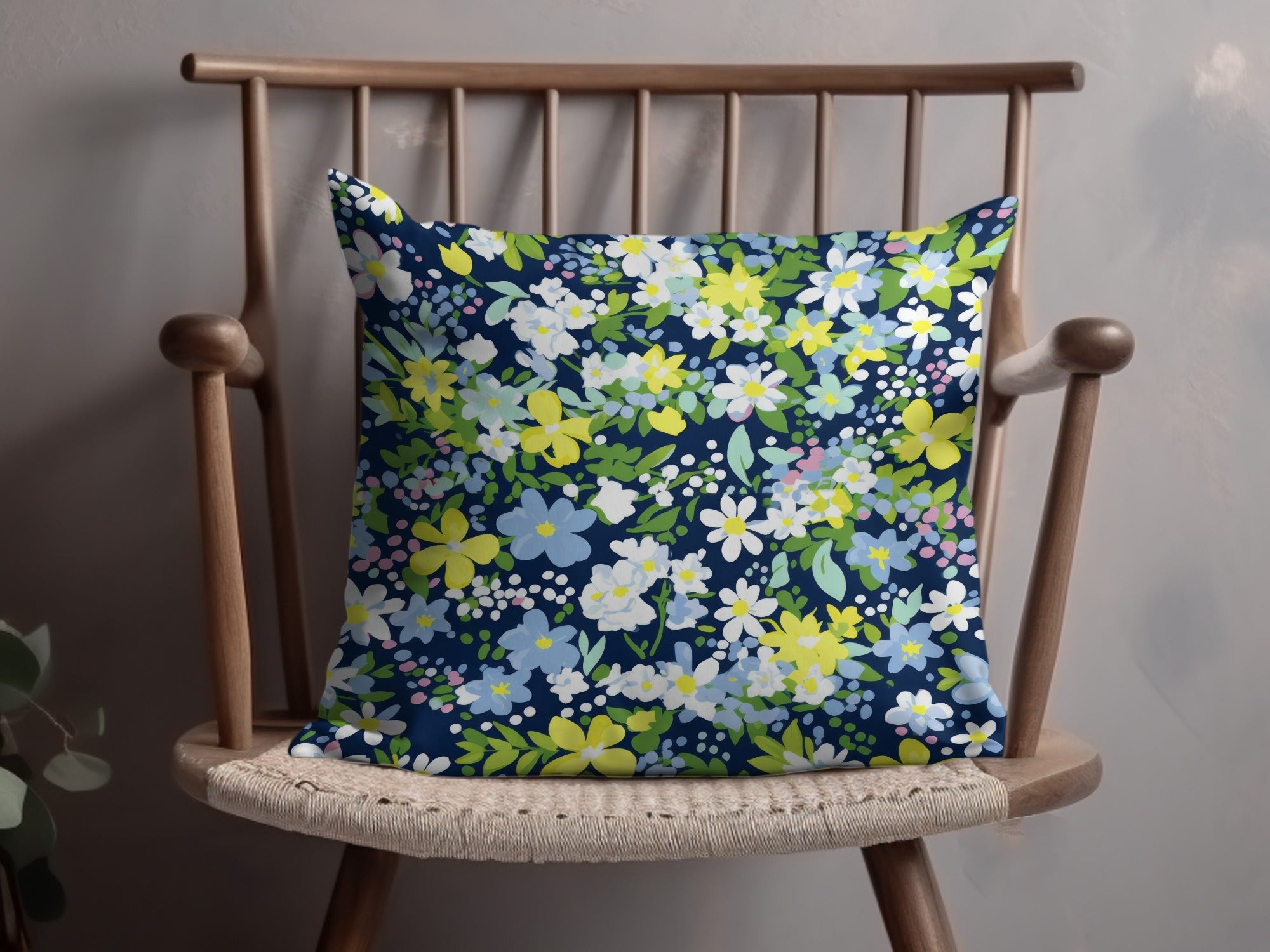 Floral Seamless Pattern Design for T-Shirt, Digital Print, Navy Background, White Yellow Blue Flowers, Fabric Design, DIY Crafts, Pretty - Moore and Mountain