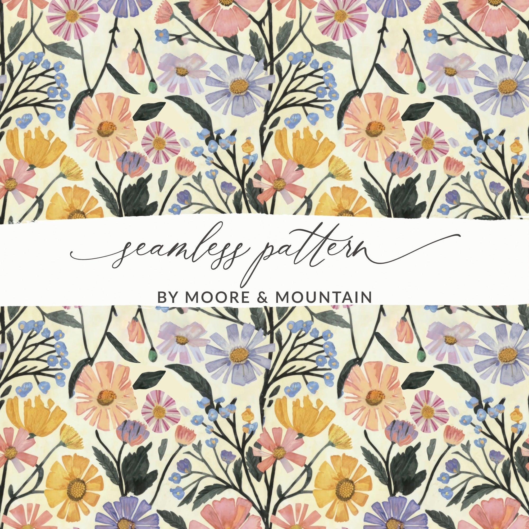Floral Seamless Pattern, Digital Download, Watercolor Flowers, Repeat Pattern for Fabric, Paper, Scrapbooking, and More (138 chars) - Moore and Mountain