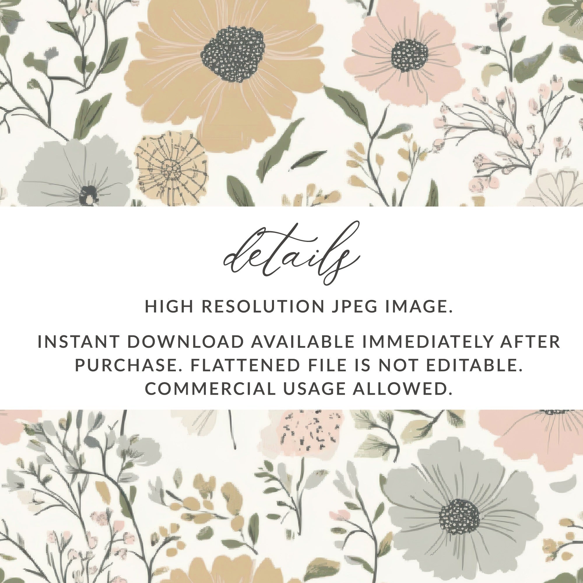 Floral Seamless Pattern Digital Paper, Botanical Print, Flower Background, Fabric Design, Pastel Colors, Scrapbooking Paper, JPEG Files - Moore and Mountain