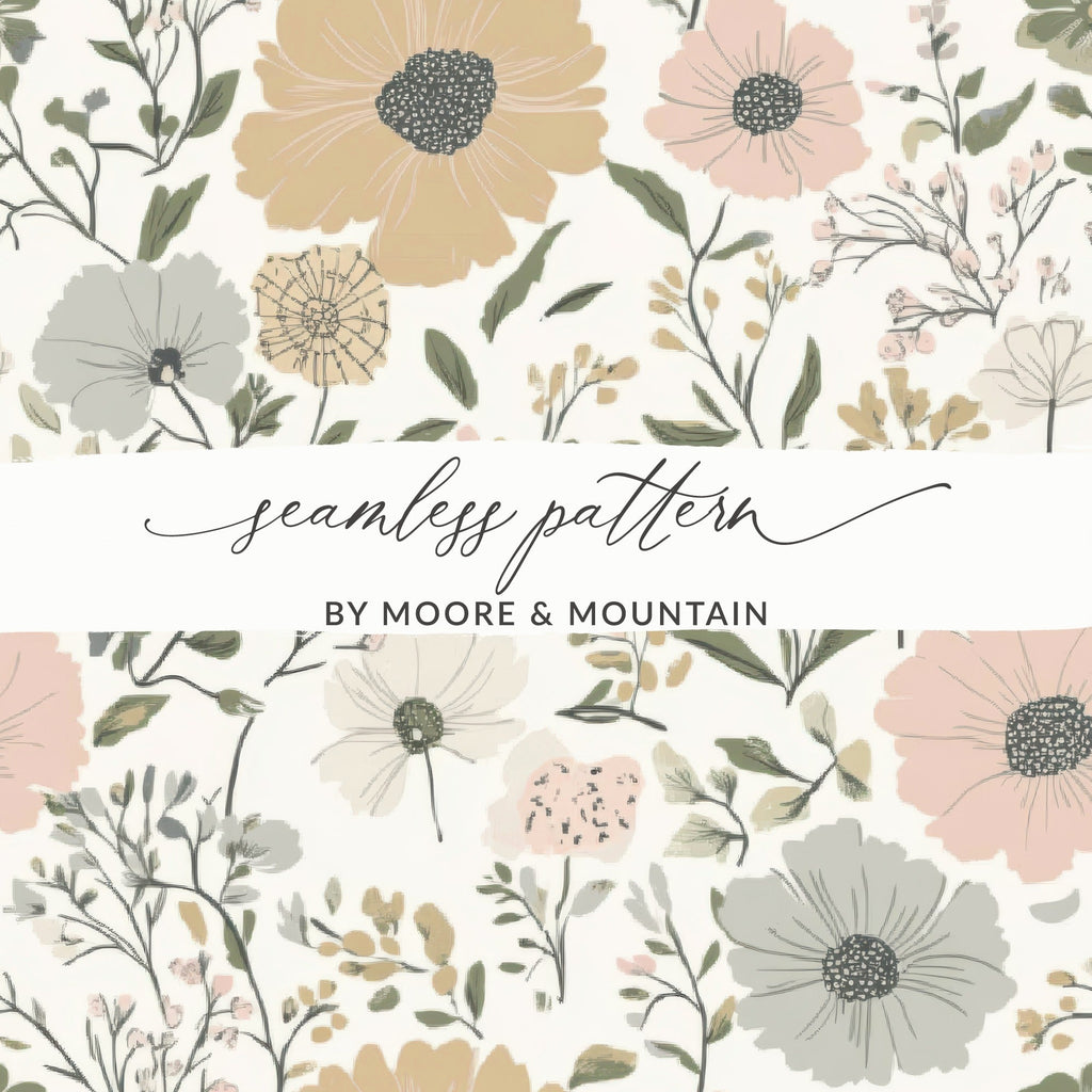 Floral Seamless Pattern Digital Paper, Botanical Print, Flower Background, Fabric Design, Pastel Colors, Scrapbooking Paper, JPEG Files - Moore and Mountain