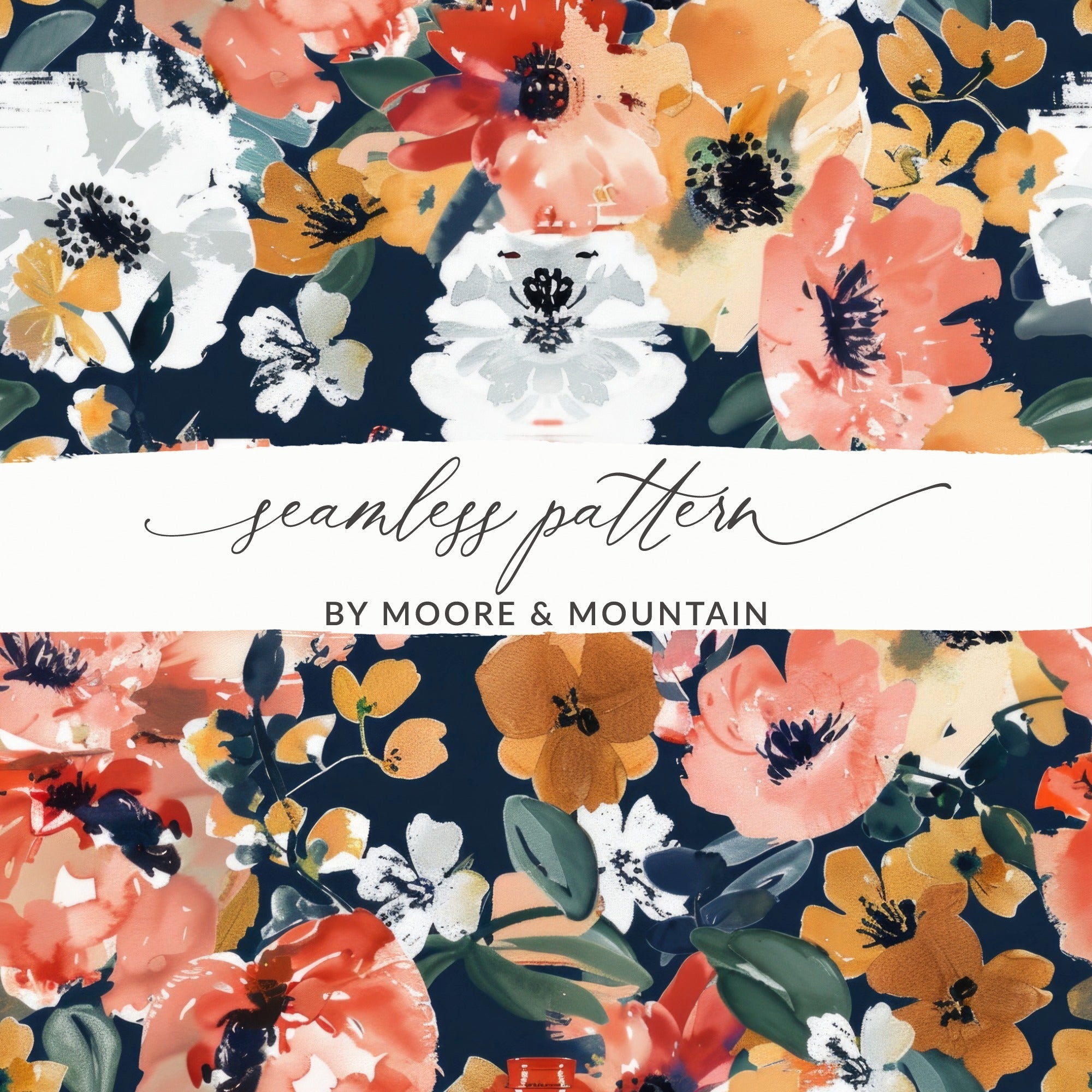 Floral Seamless Pattern Digital, Watercolor Flowers, Repeating Flower Background, Printable Design, Surface Pattern Design, Fabric Design - Moore and Mountain