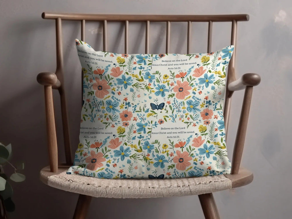 Floral Seamless Pattern, Religious Digital Paper, Butterfly Flower Pattern, Acts 16 31 Scripture, Commercial Use, Print on Demand, 12x12 - Moore and Mountain