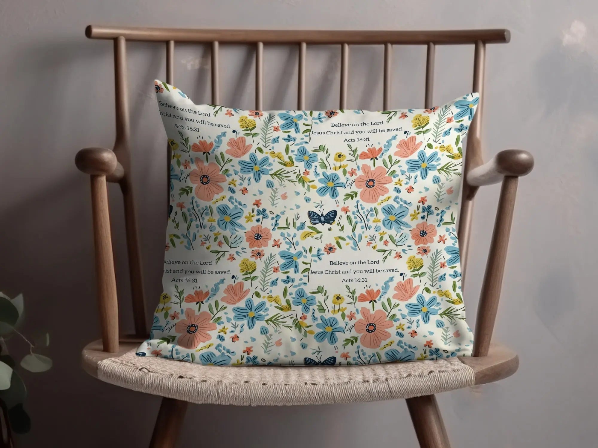 Floral Seamless Pattern, Religious Digital Paper, Butterfly Flower Pattern, Acts 16 31 Scripture, Commercial Use, Print on Demand, 12x12 - Moore and Mountain