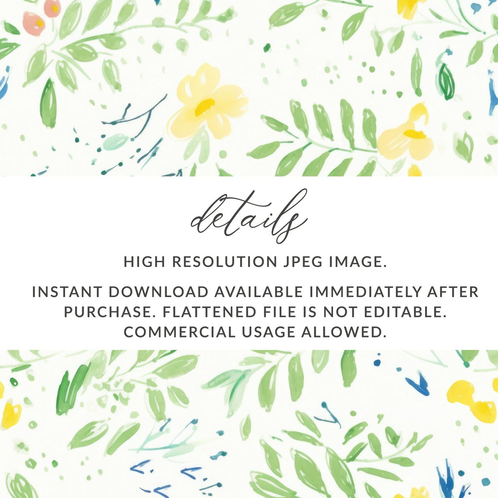 Floral Seamless Pattern, Watercolor Flowers Digital Paper, Yellow Blooms Design, Botanical Print, Fabric Design, Scrapbooking, 12x12 inch - Moore and Mountain