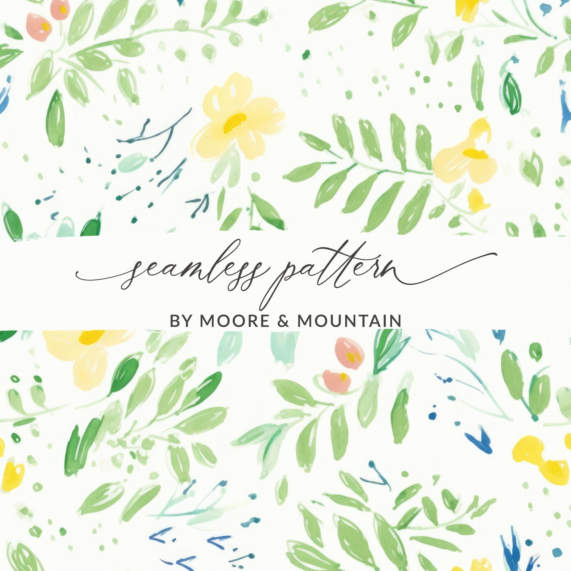 Floral Seamless Pattern, Watercolor Flowers Digital Paper, Yellow Blooms Design, Botanical Print, Fabric Design, Scrapbooking, 12x12 inch - Moore and Mountain