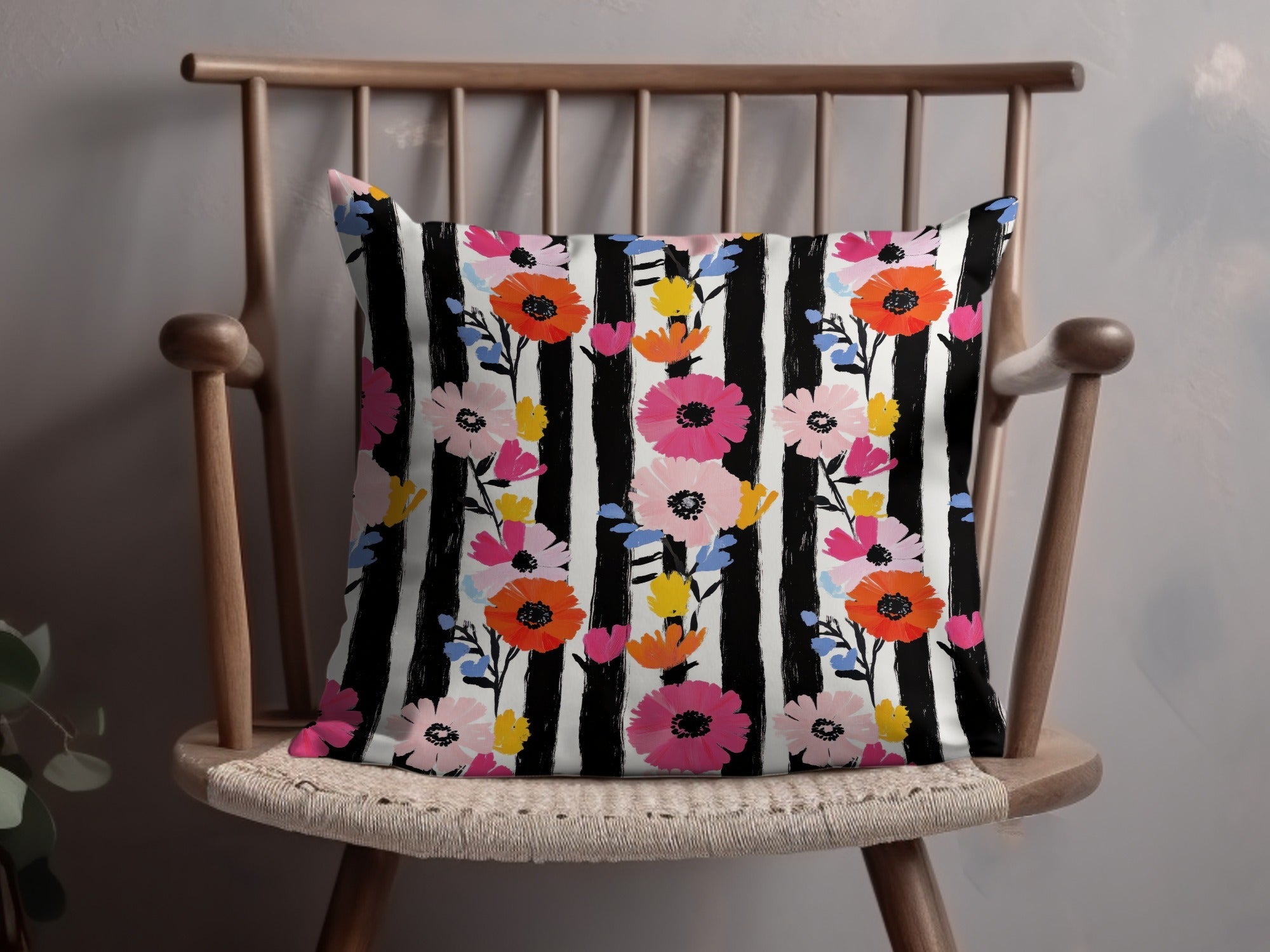 Floral Stripe Digital Paper, Modern Flower Pattern, Seamless Pattern, Colorful Flowers, Striped Background, Digital Download - Moore and Mountain