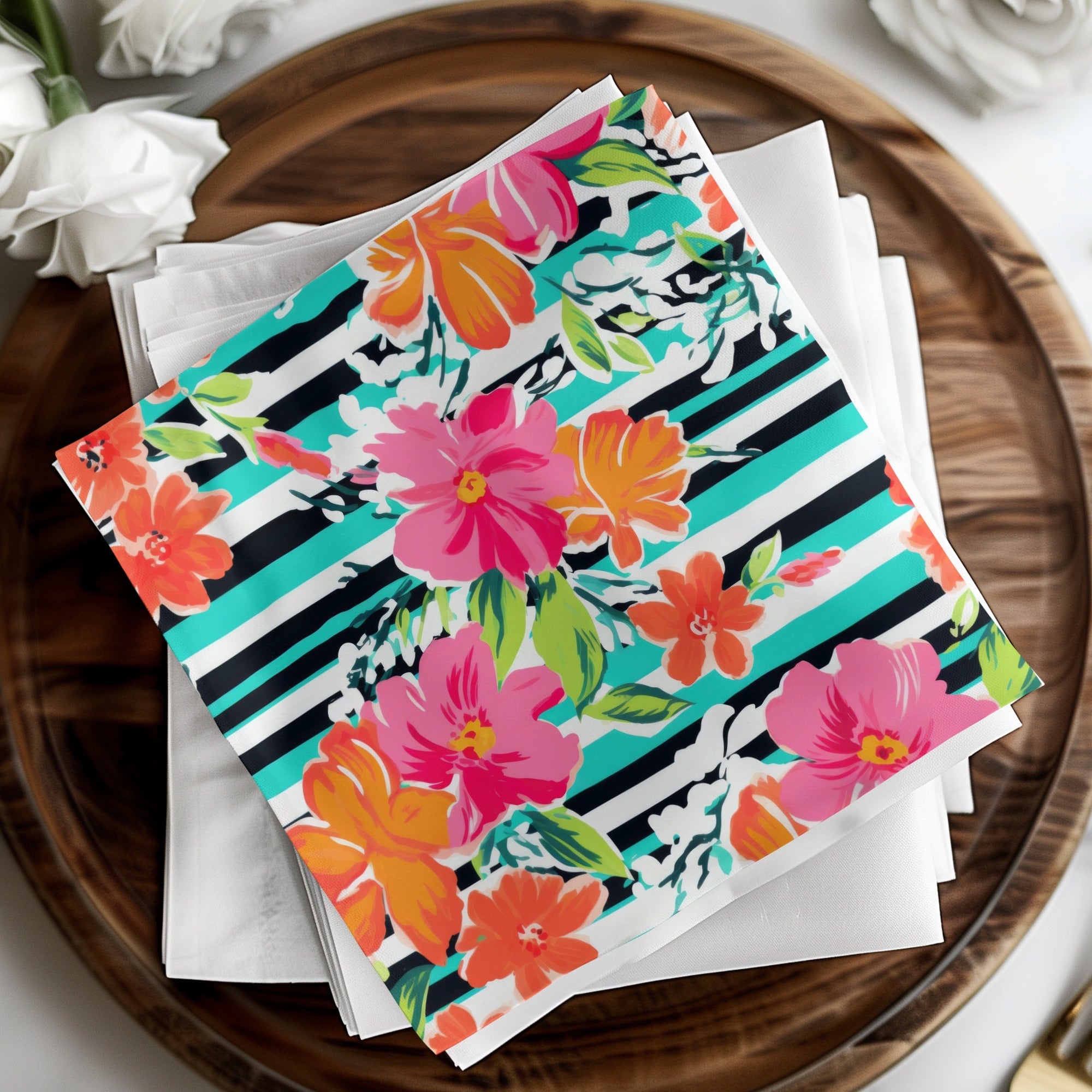 Floral Stripe Digital Paper, Seamless Pattern, Commercial Use, Repeating Design, Scrapbooking Paper, Floral Background Digital - Moore and Mountain