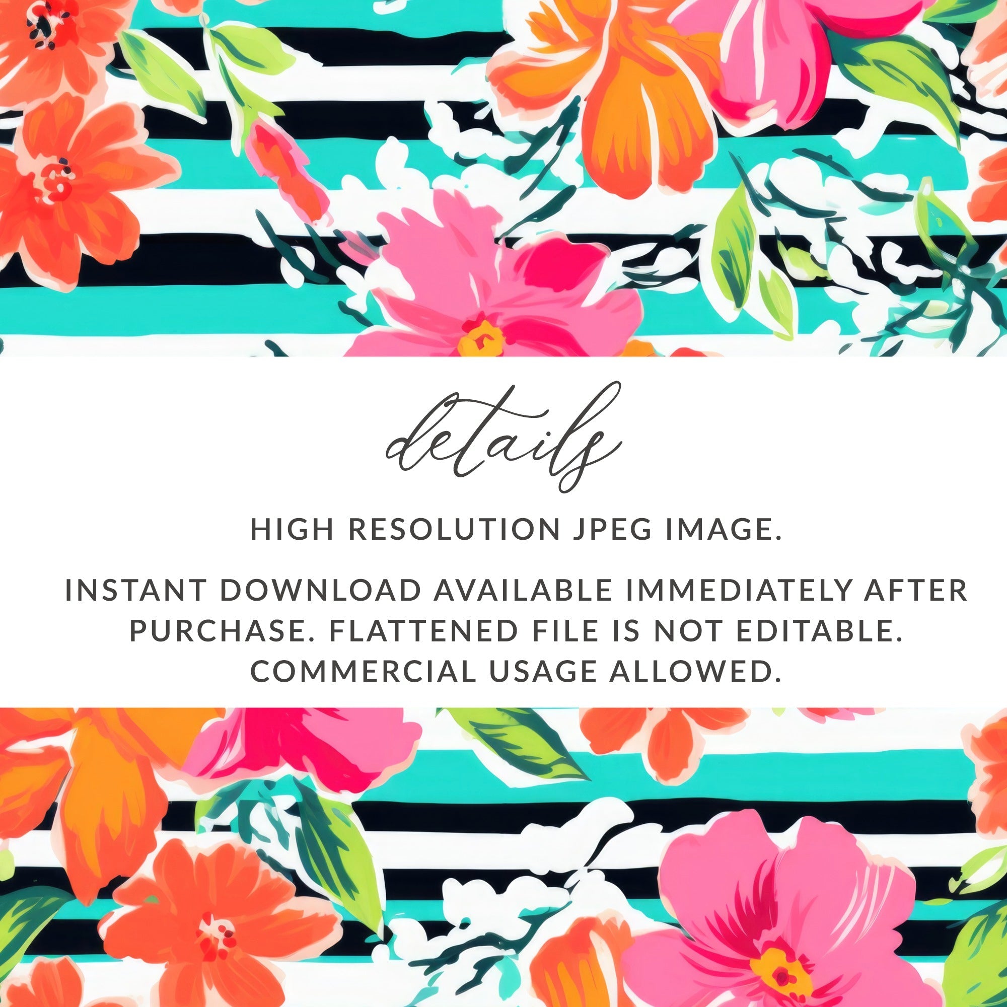 Floral Stripe Digital Paper, Seamless Pattern, Commercial Use, Repeating Design, Scrapbooking Paper, Floral Background Digital - Moore and Mountain