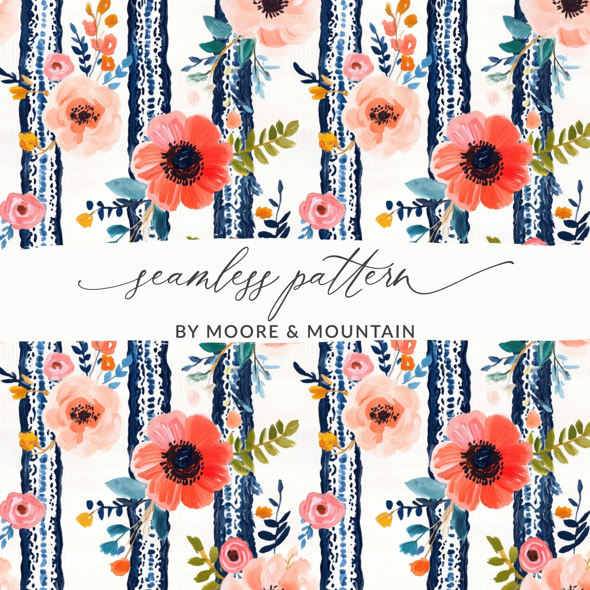 Floral Stripe Digital Paper, Seamless Pattern, Flower Background, Commercial Use, Trendy Floral Digital Products, Flower Digital Design - Moore and Mountain