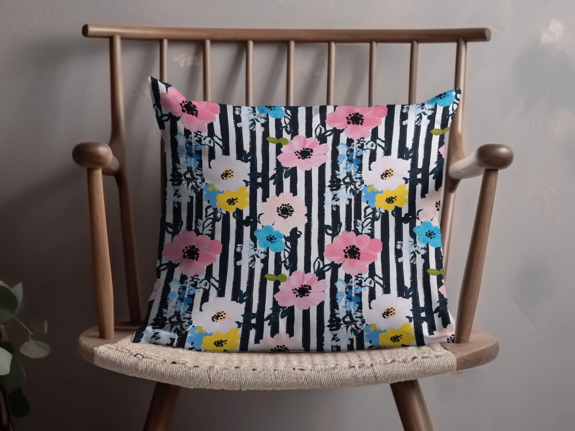 Floral Stripe Digital Paper, Seamless Pattern, Pink Blue Yellow Flowers, Digital Background, Printable Fabric Design, Digital Files - Moore and Mountain