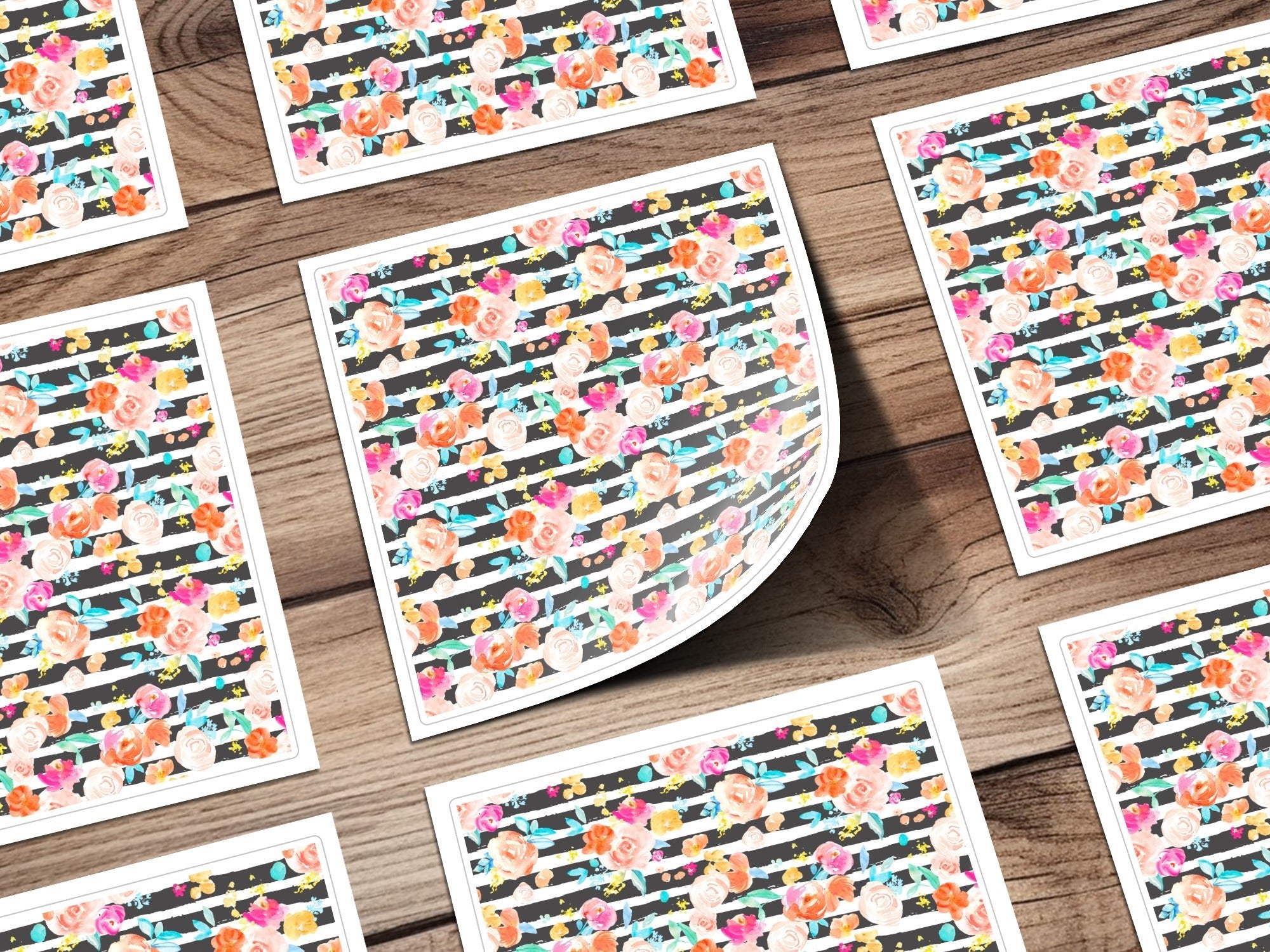 Floral Stripe Digital Paper, Seamless Pattern, Roses Clipart, Watercolor Flower, Commercial Use, Printable Paper, Scrapbook Paper - Moore and Mountain