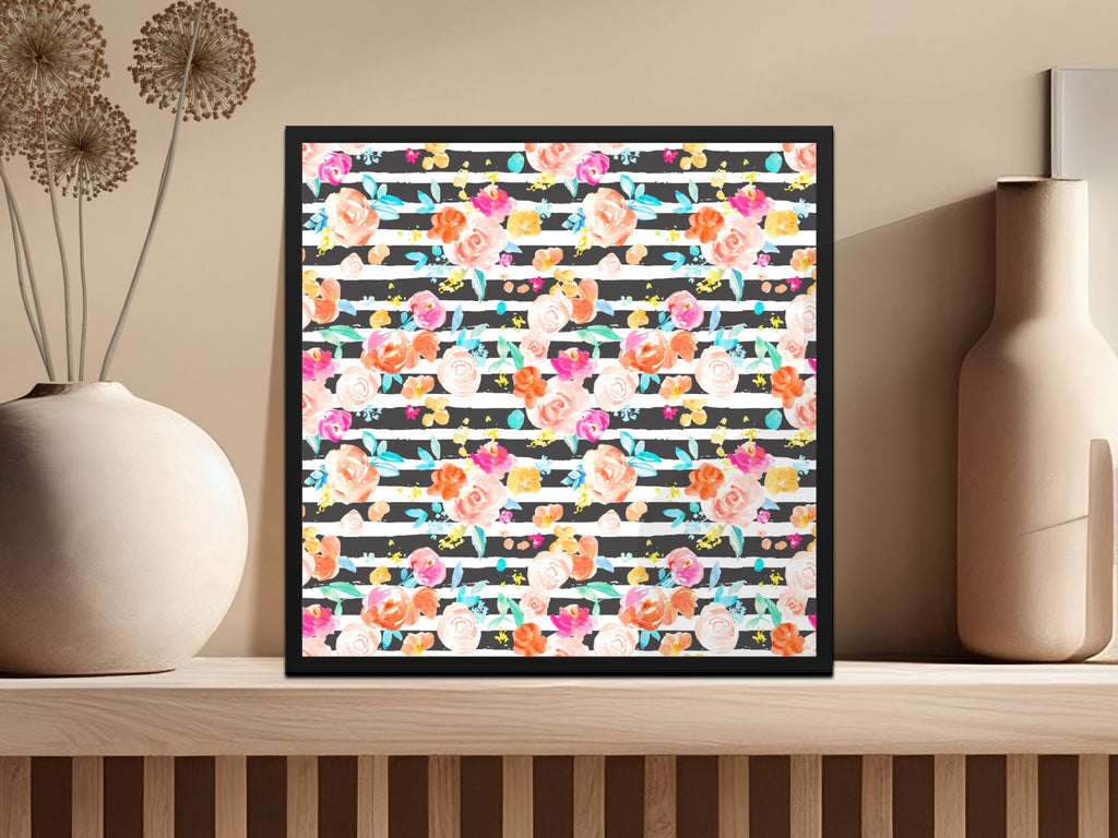 Floral Stripe Digital Paper, Seamless Pattern, Roses Clipart, Watercolor Flower, Commercial Use, Printable Paper, Scrapbook Paper - Moore and Mountain