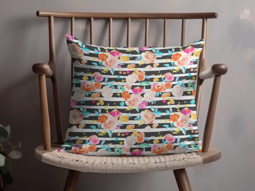 Floral Stripe Digital Paper, Seamless Pattern, Roses Clipart, Watercolor Flower, Commercial Use, Printable Paper, Scrapbook Paper - Moore and Mountain