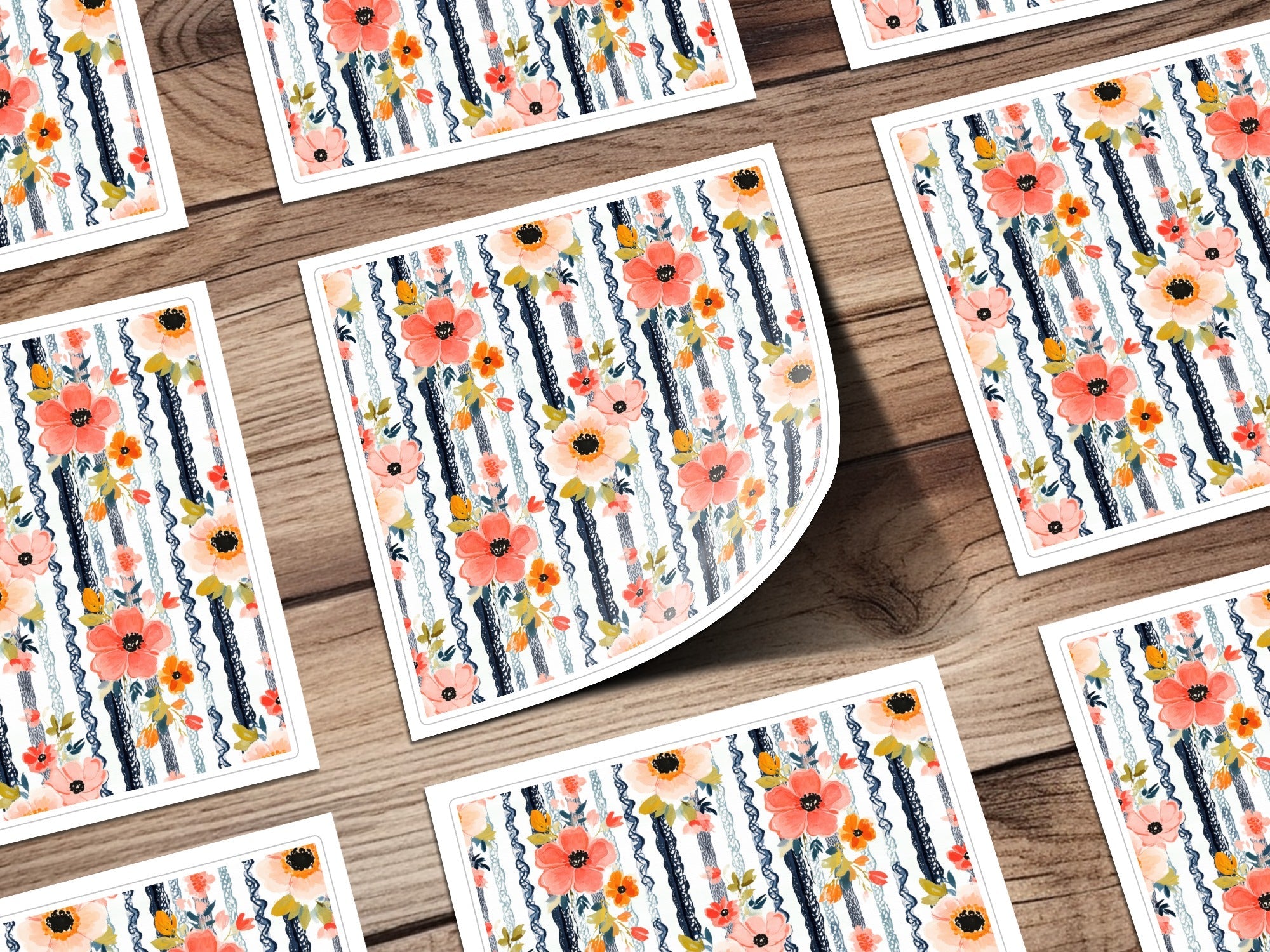 Floral Stripe Digital Paper, Seamless Pattern, Watercolor Flowers, Printable Fabric Design, Commercial Use, Digital Download - Moore and Mountain