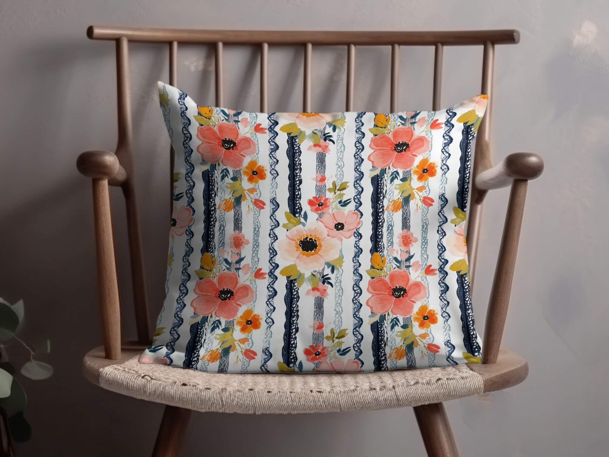 Floral Stripe Digital Paper, Seamless Pattern, Watercolor Flowers, Printable Fabric Design, Commercial Use, Digital Download - Moore and Mountain