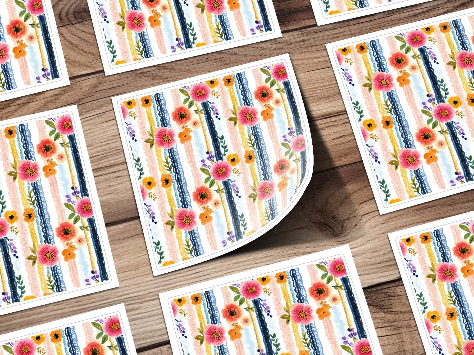 Floral Stripe Digital Paper, Watercolor Flower Seamless Pattern, Repeating Flower Design, Scrapbook Paper, Commercial Use Digital - Moore and Mountain