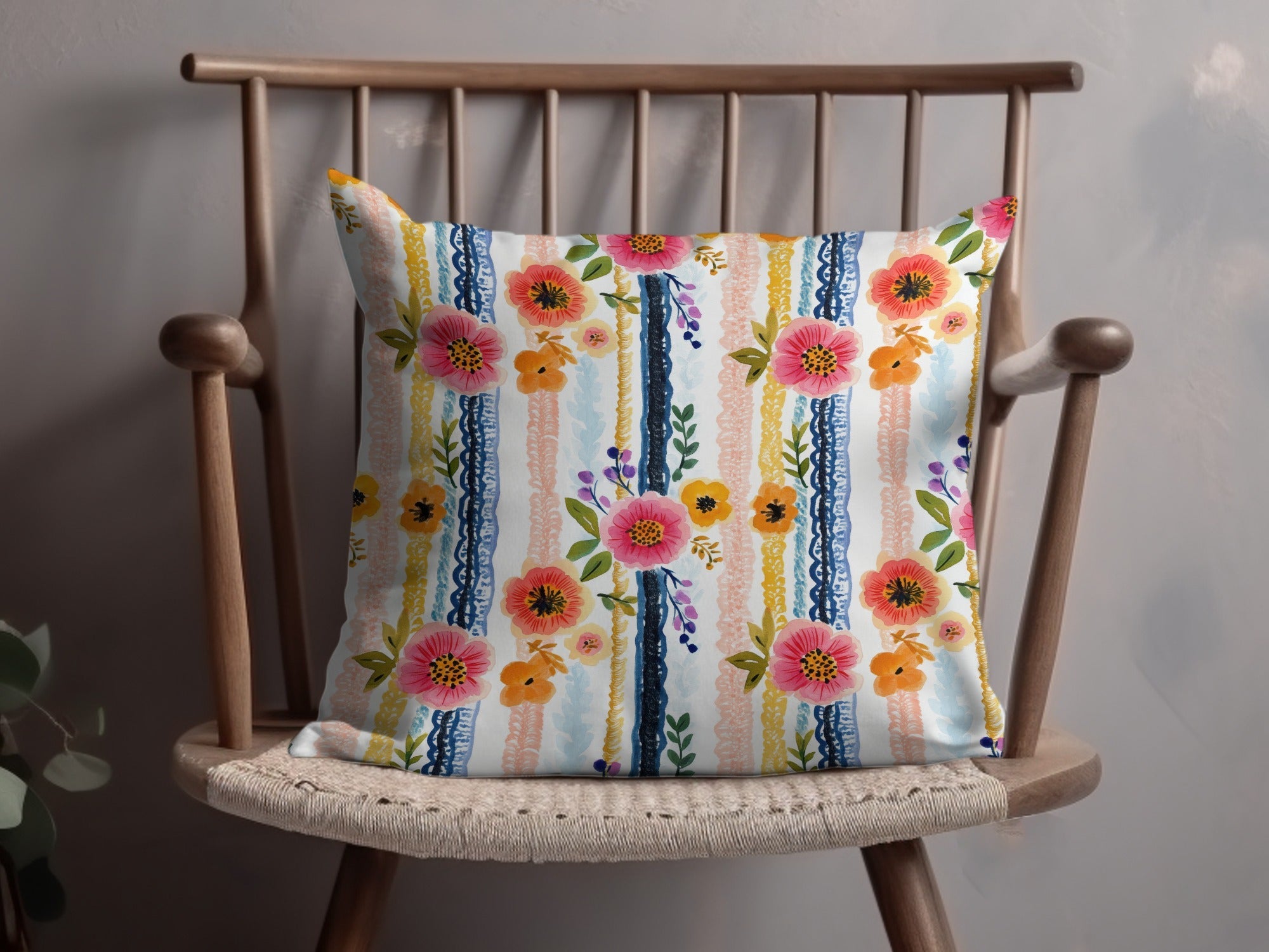 Floral Stripe Digital Paper, Watercolor Flower Seamless Pattern, Repeating Flower Design, Scrapbook Paper, Commercial Use Digital - Moore and Mountain