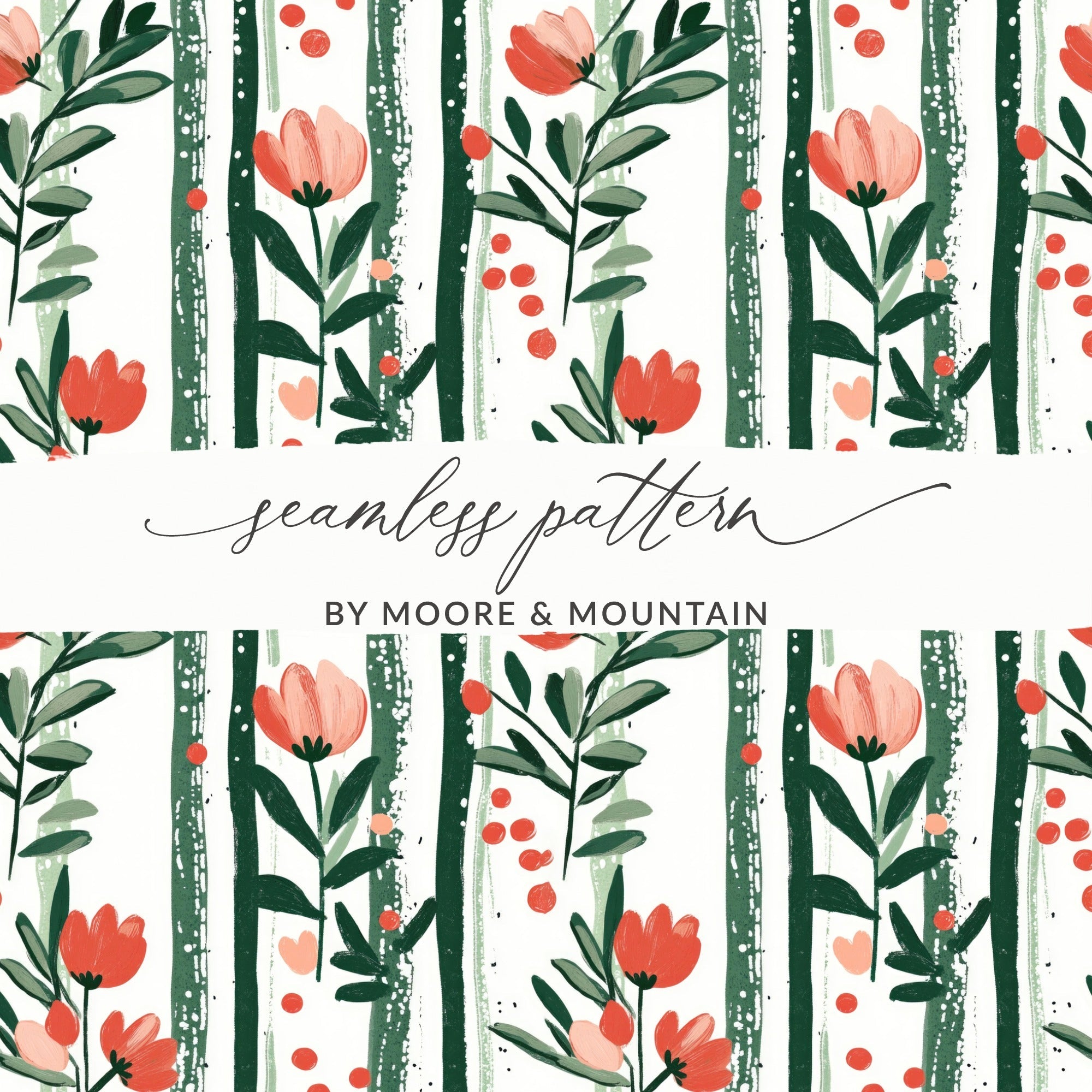 Floral Stripe Seamless Background Wallpaper Flower Stripes Modern Pattern Green and Orange Print - Moore and Mountain