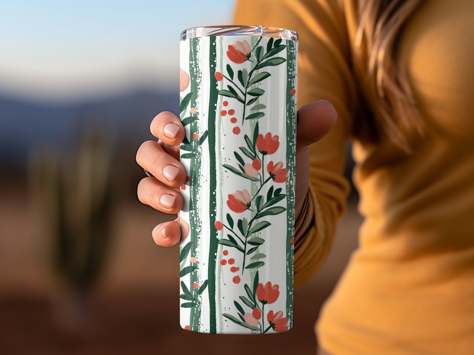 Floral Stripe Seamless Background Wallpaper Flower Stripes Modern Pattern Green and Orange Print - Moore and Mountain