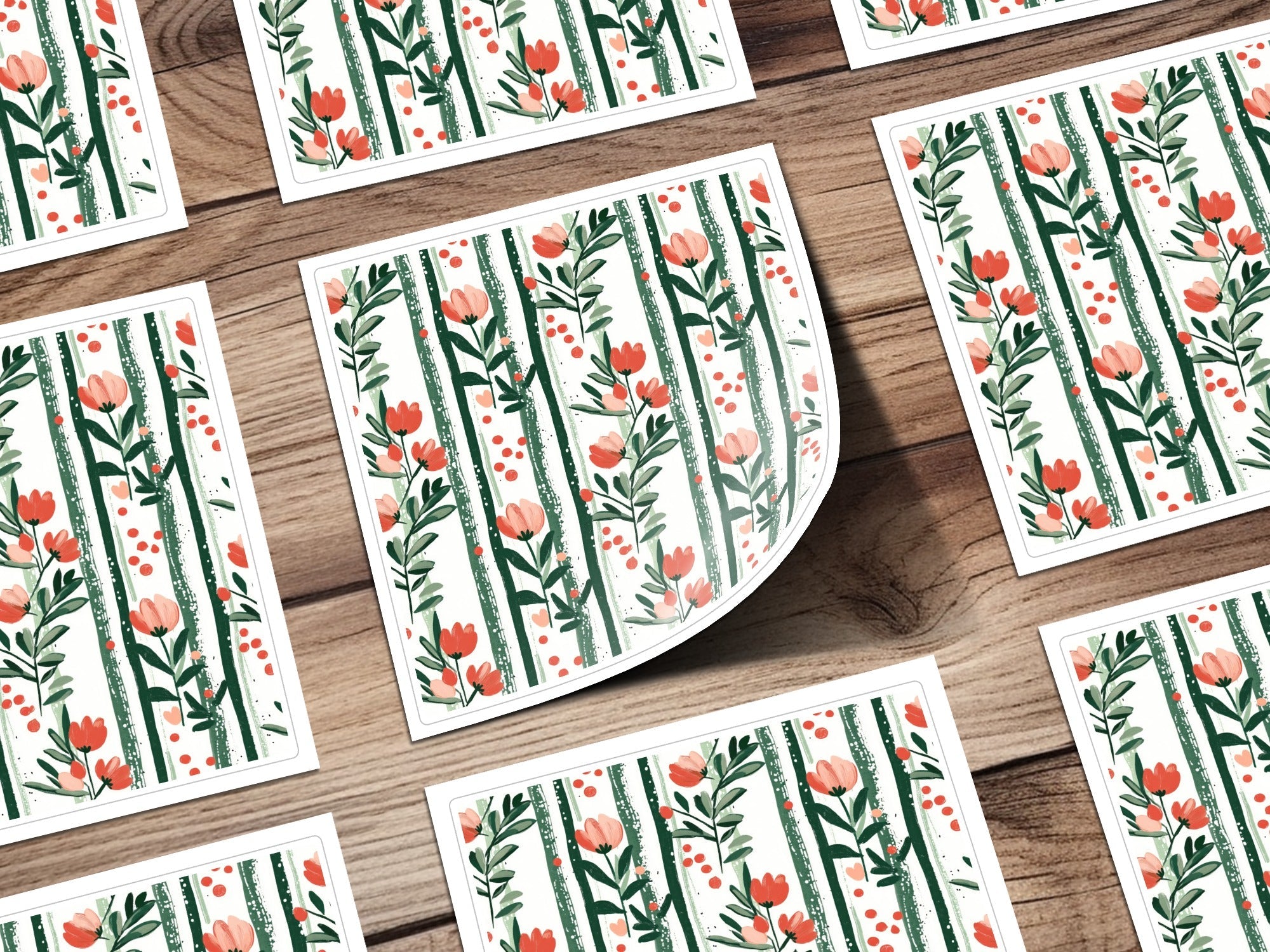 Floral Stripe Seamless Background Wallpaper Flower Stripes Modern Pattern Green and Orange Print - Moore and Mountain