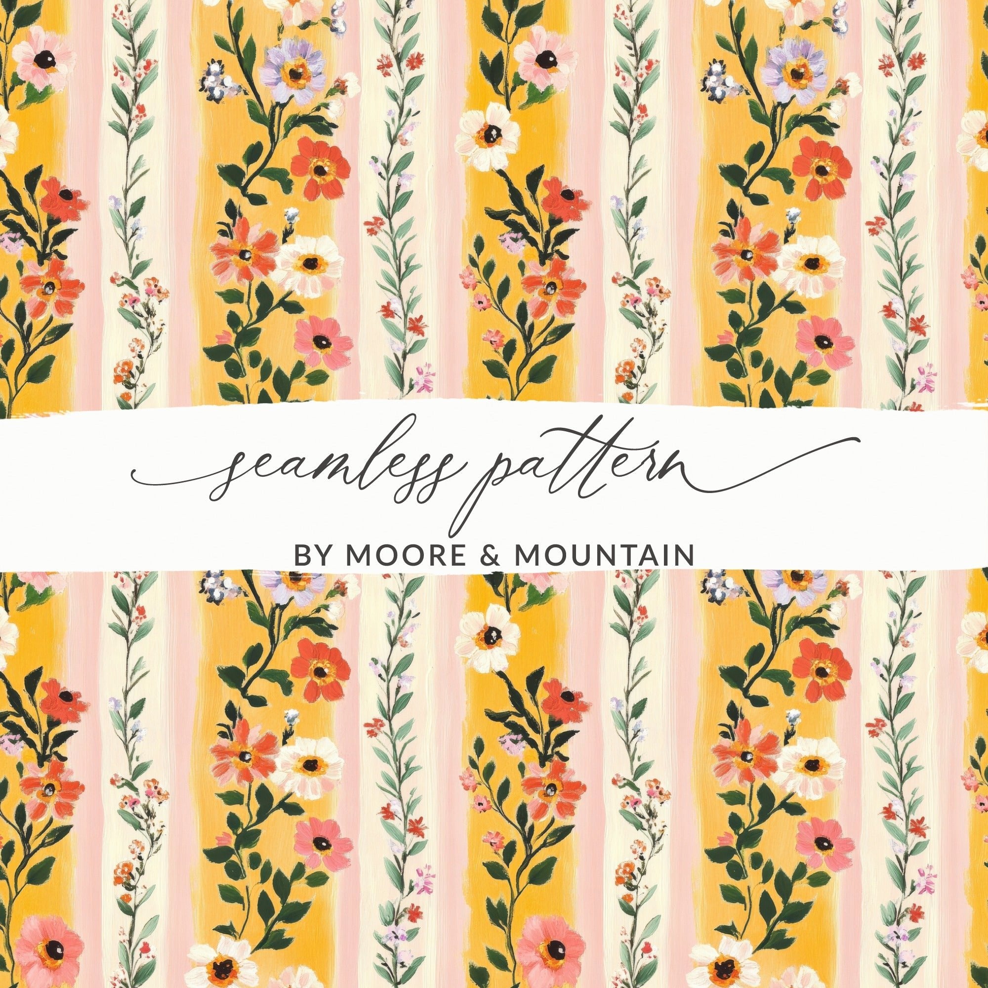 Floral Stripe Seamless Pattern Digital, Flower Clipart, Repeating Design, Fabric Design, Scrapbook Paper, Trendy Digital Paper Pack - Moore and Mountain