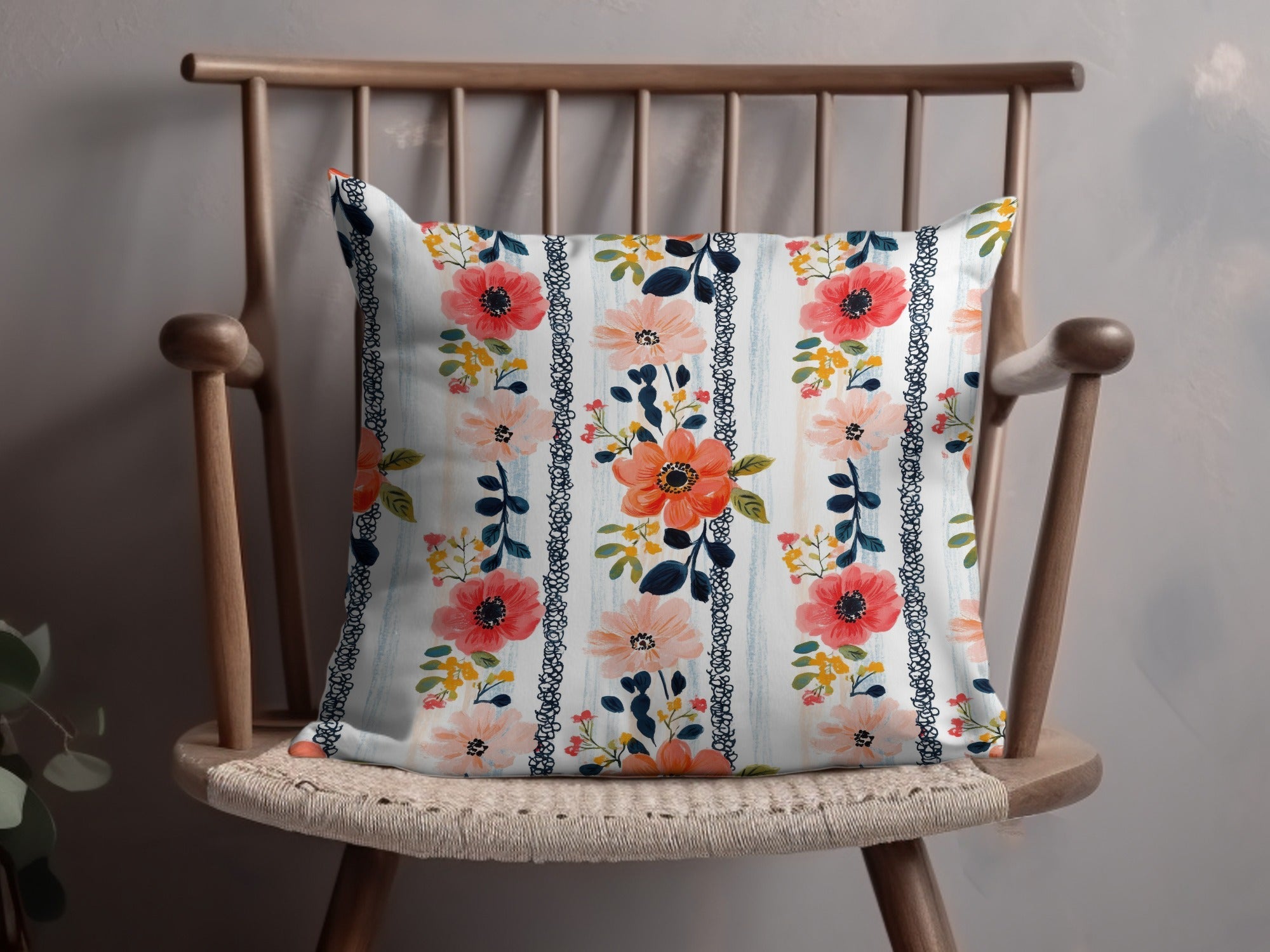 Floral Stripe Seamless Pattern, Digital Paper, Watercolor Flowers, Fabric Design, Scrapbooking, Commercial Use - Moore and Mountain