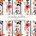 Floral Stripe Seamless Pattern, Digital Paper, Watercolor Flowers, Fabric Design, Scrapbooking, Commercial Use - Moore and Mountain