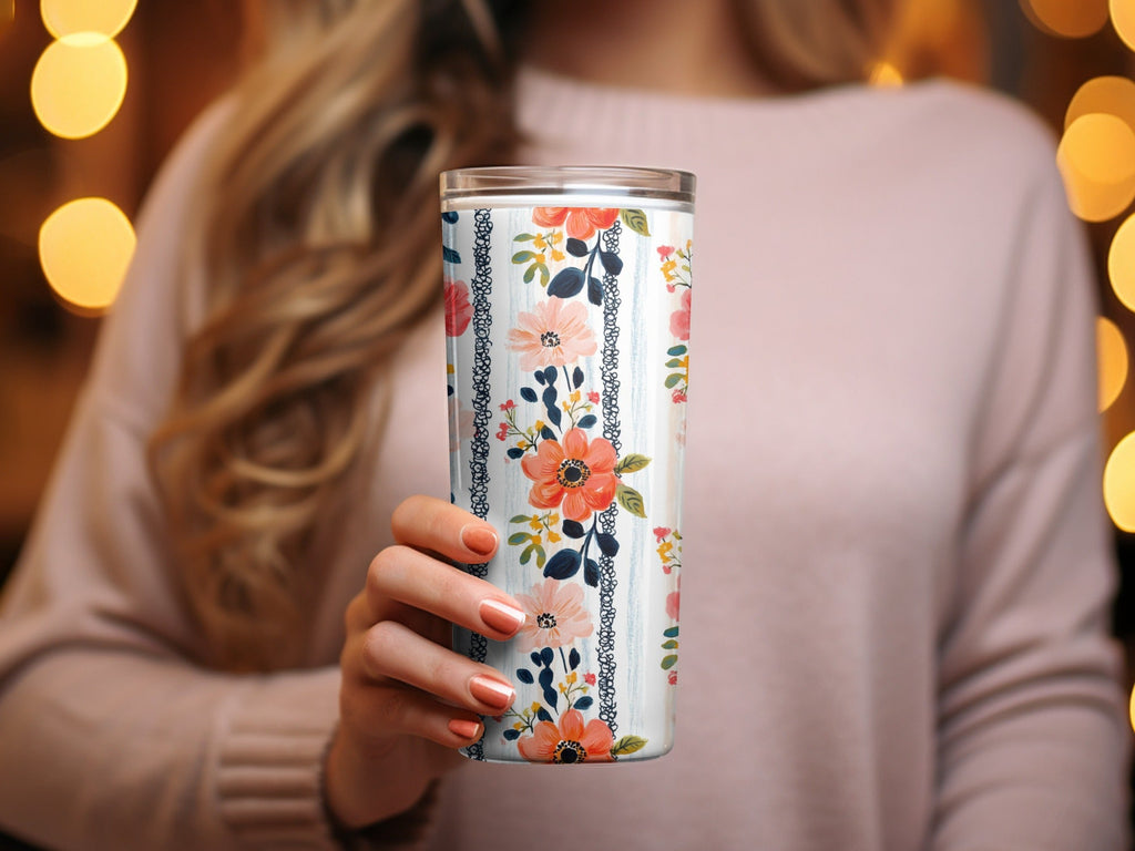 Floral Stripe Seamless Pattern, Digital Paper, Watercolor Flowers, Fabric Design, Scrapbooking, Commercial Use - Moore and Mountain