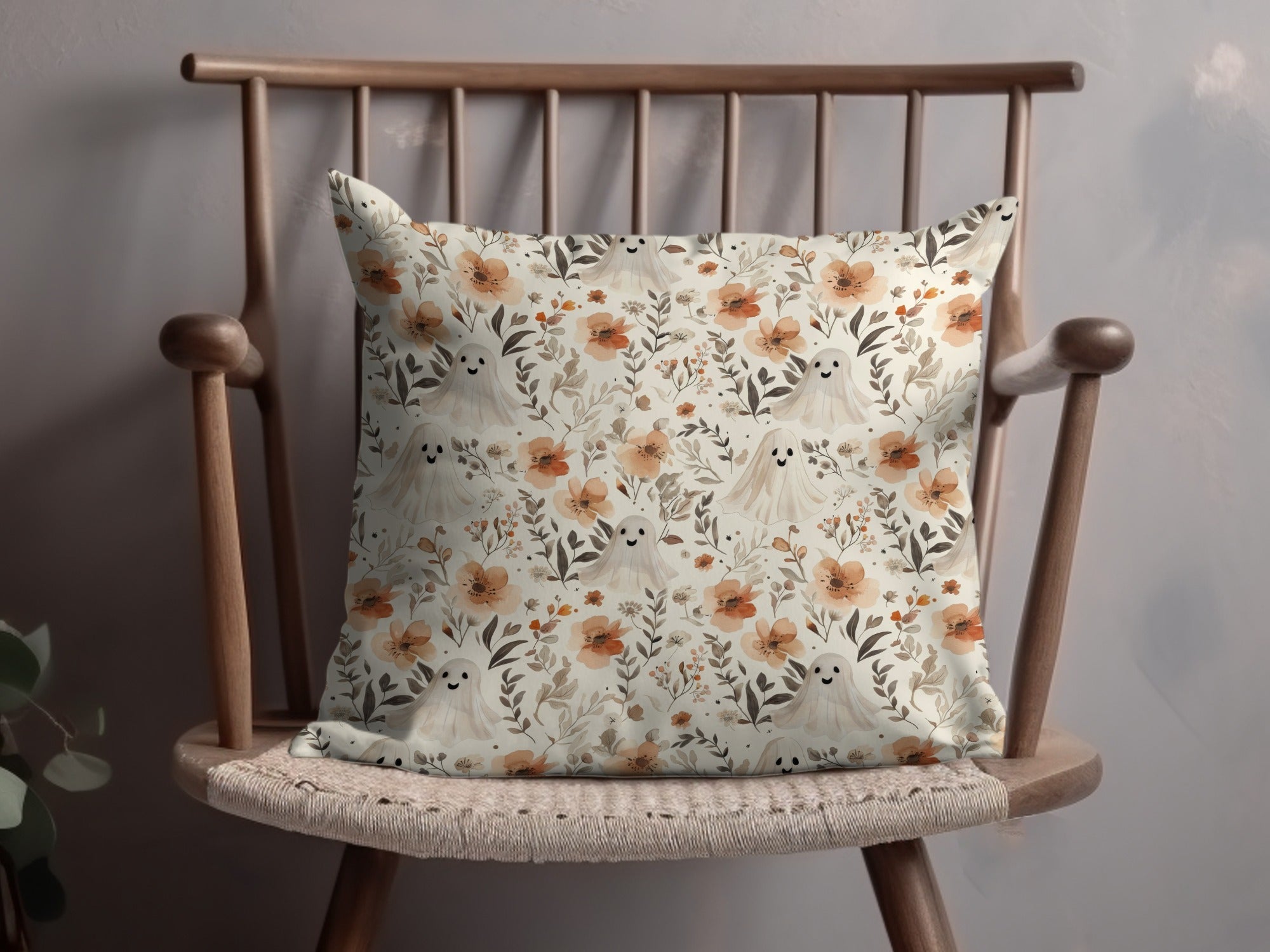 Ghost Floral Seamless Pattern Digital Paper, Spooky Cute Fall, Watercolor Texture Background, Halloween Paper Pack, Commercial Use - Moore and Mountain