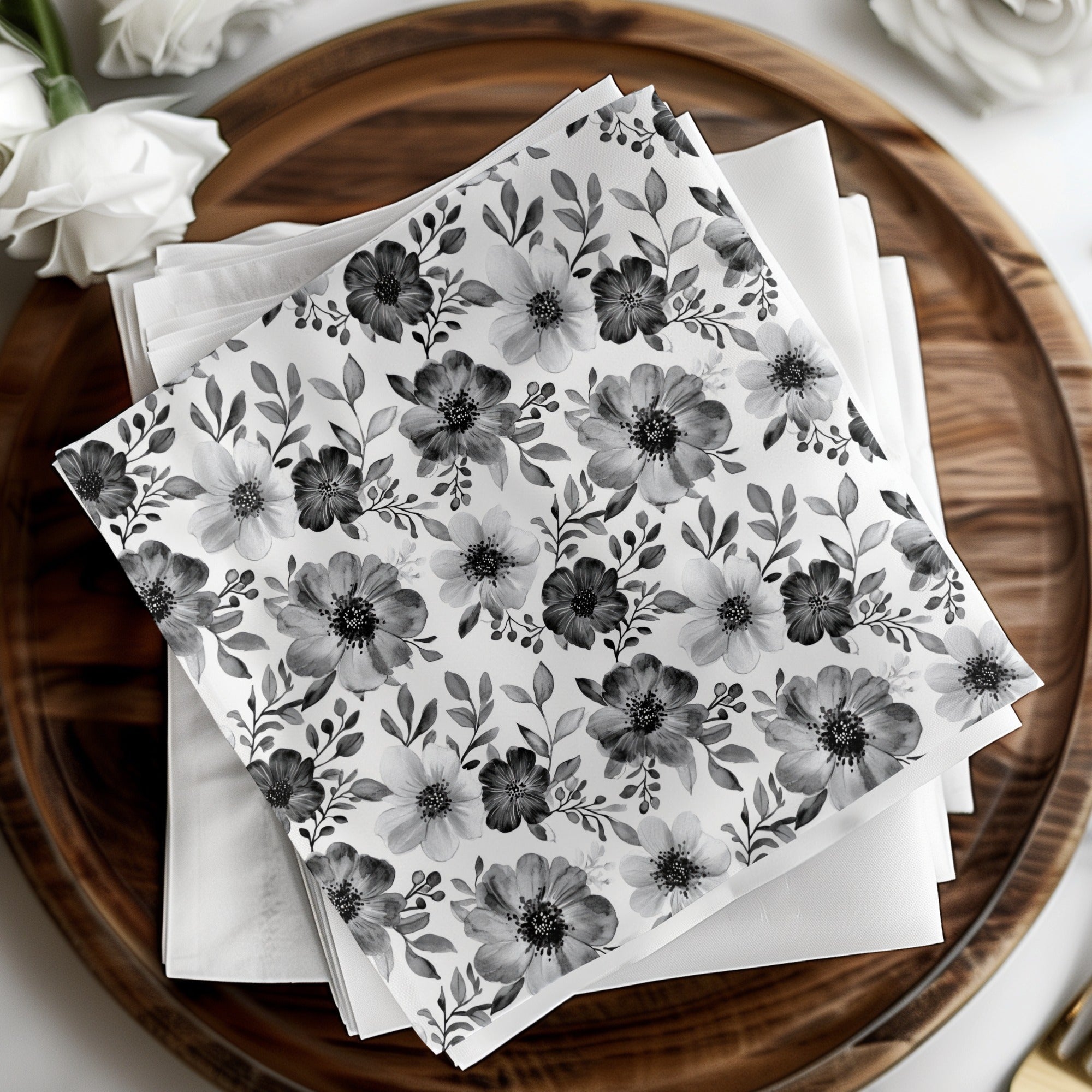 Gothic Black and White Dark Floral Pattern with Leaves and Berries Digital - Moore and Mountain