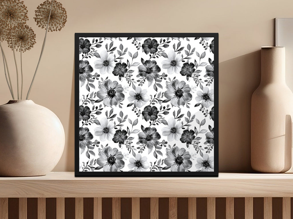 Gothic Black and White Dark Floral Pattern with Leaves and Berries Digital - Moore and Mountain
