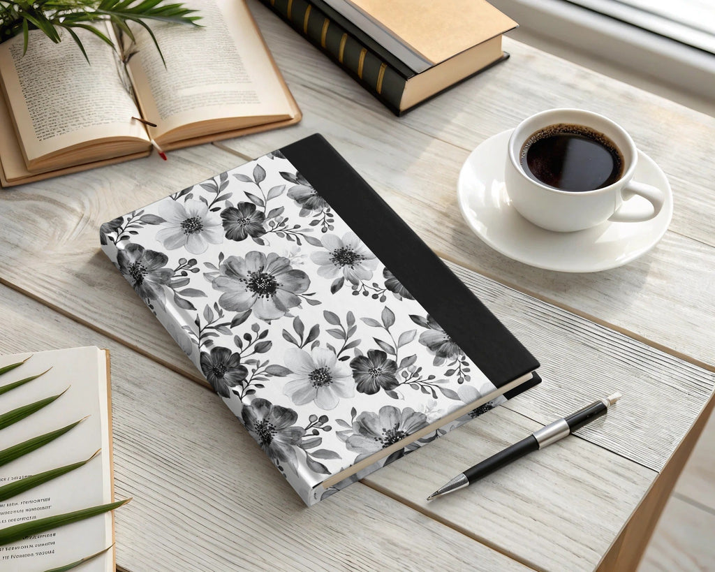 Gothic Black and White Dark Floral Pattern with Leaves and Berries Digital - Moore and Mountain