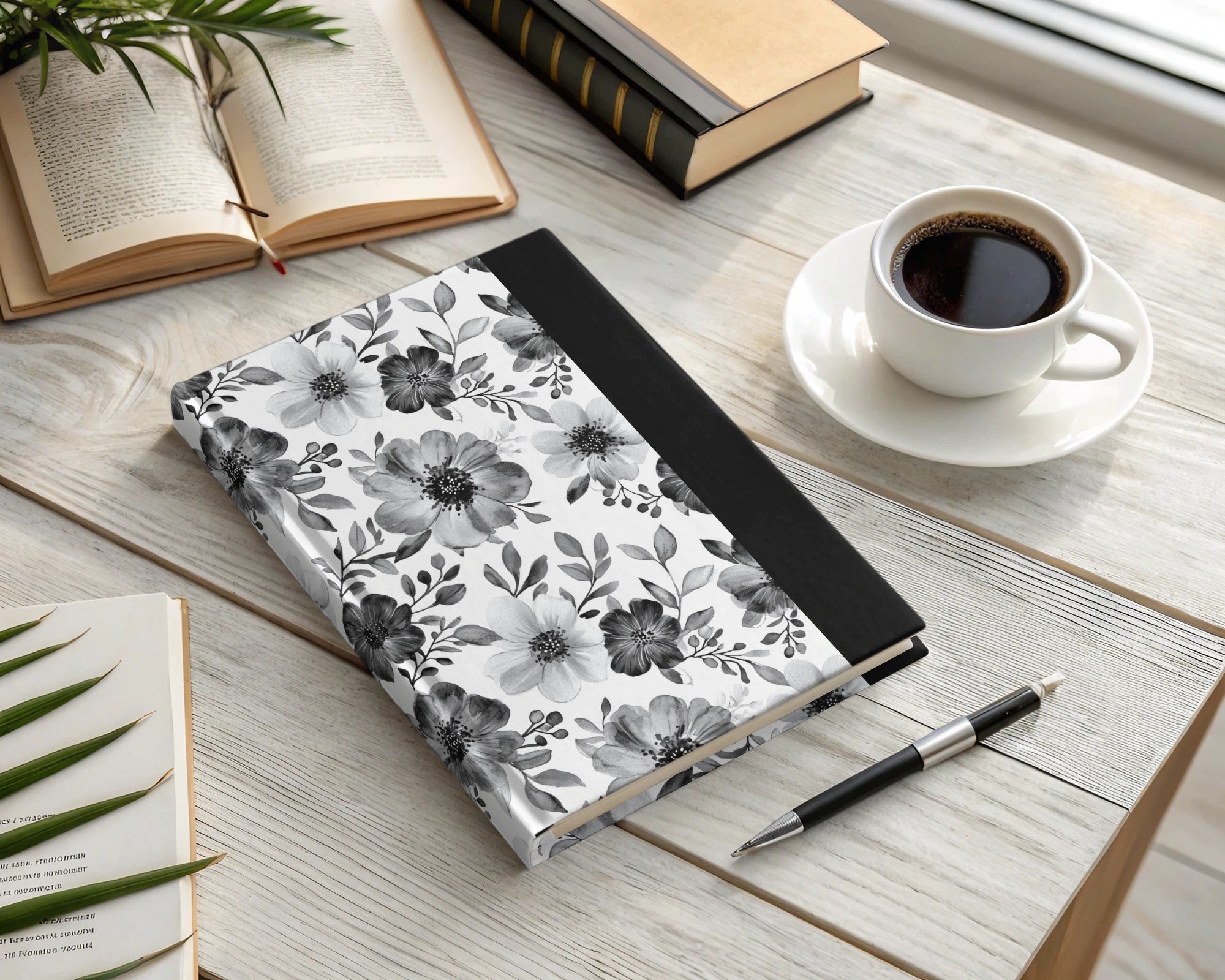 Gothic Black and White Dark Floral Pattern with Leaves and Berries Digital - Moore and Mountain