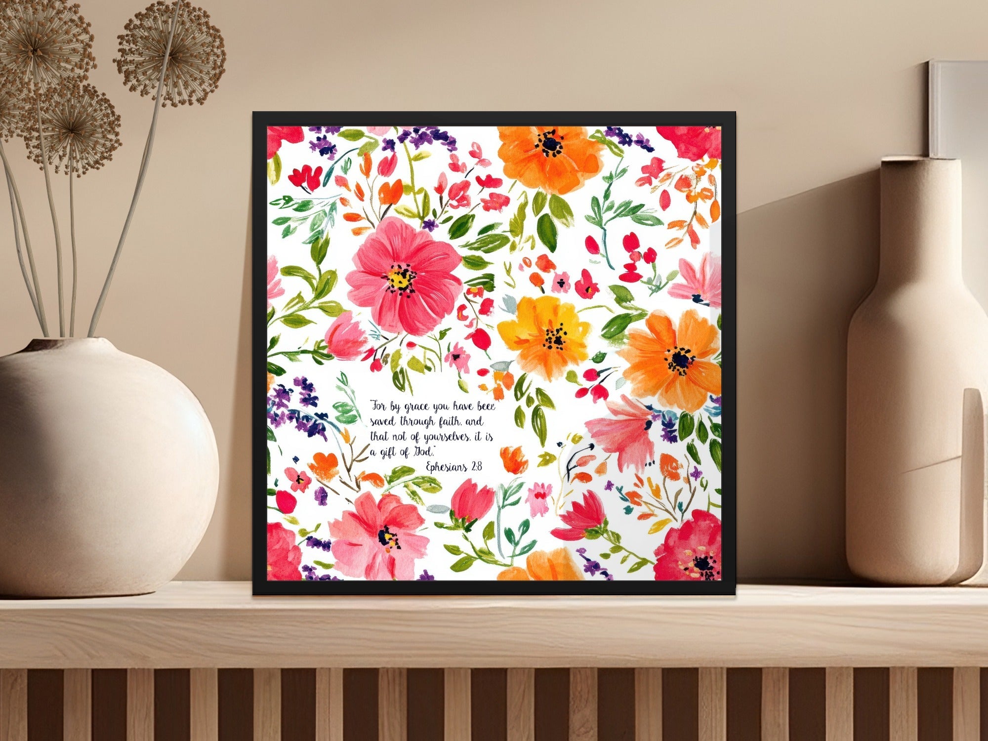 Grace Through Faith Floral Pattern Art | Inspirational Digital Download | Christian Wall Decor | Artistic Faith Design | Printable Home Decor - Moore and Mountain