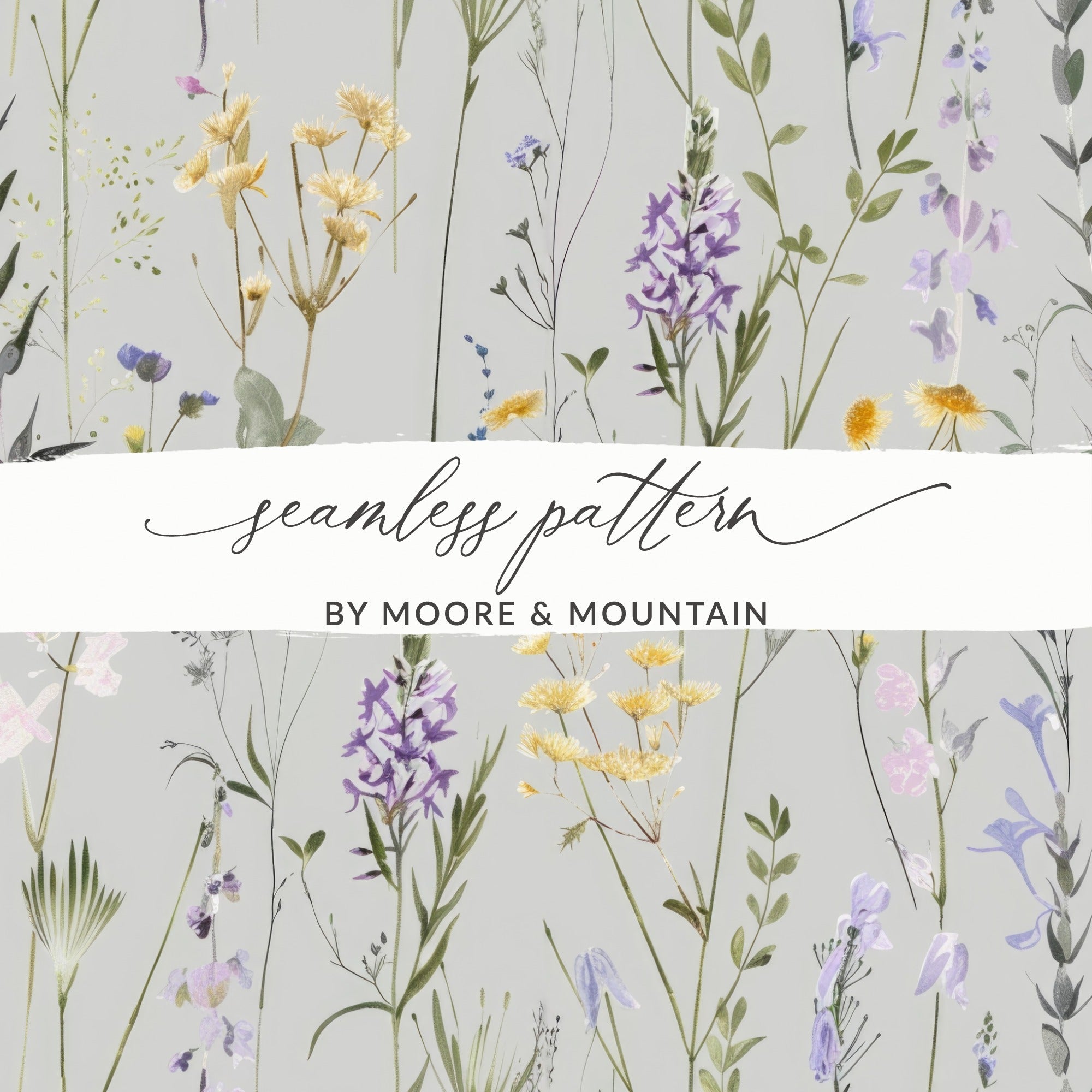 Gray and Purple Boho Neutral Floral Watercolor Pattern - Moore and Mountain