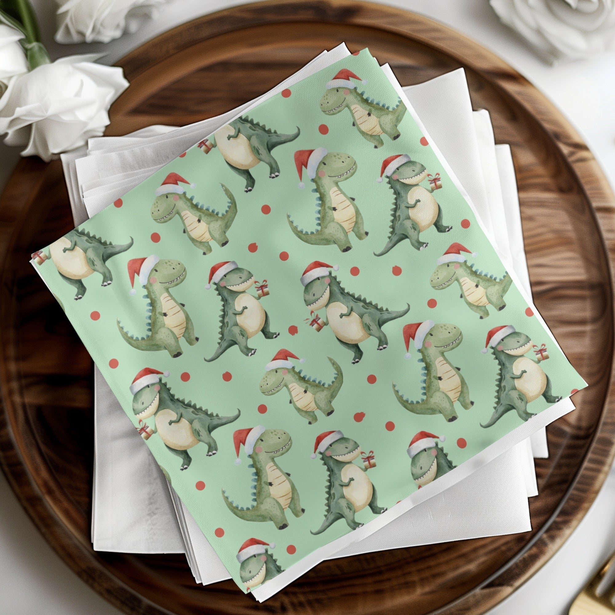 Green Dinosaurs With Red Santa Hat Pattern for Christmas Digital - Moore and Mountain
