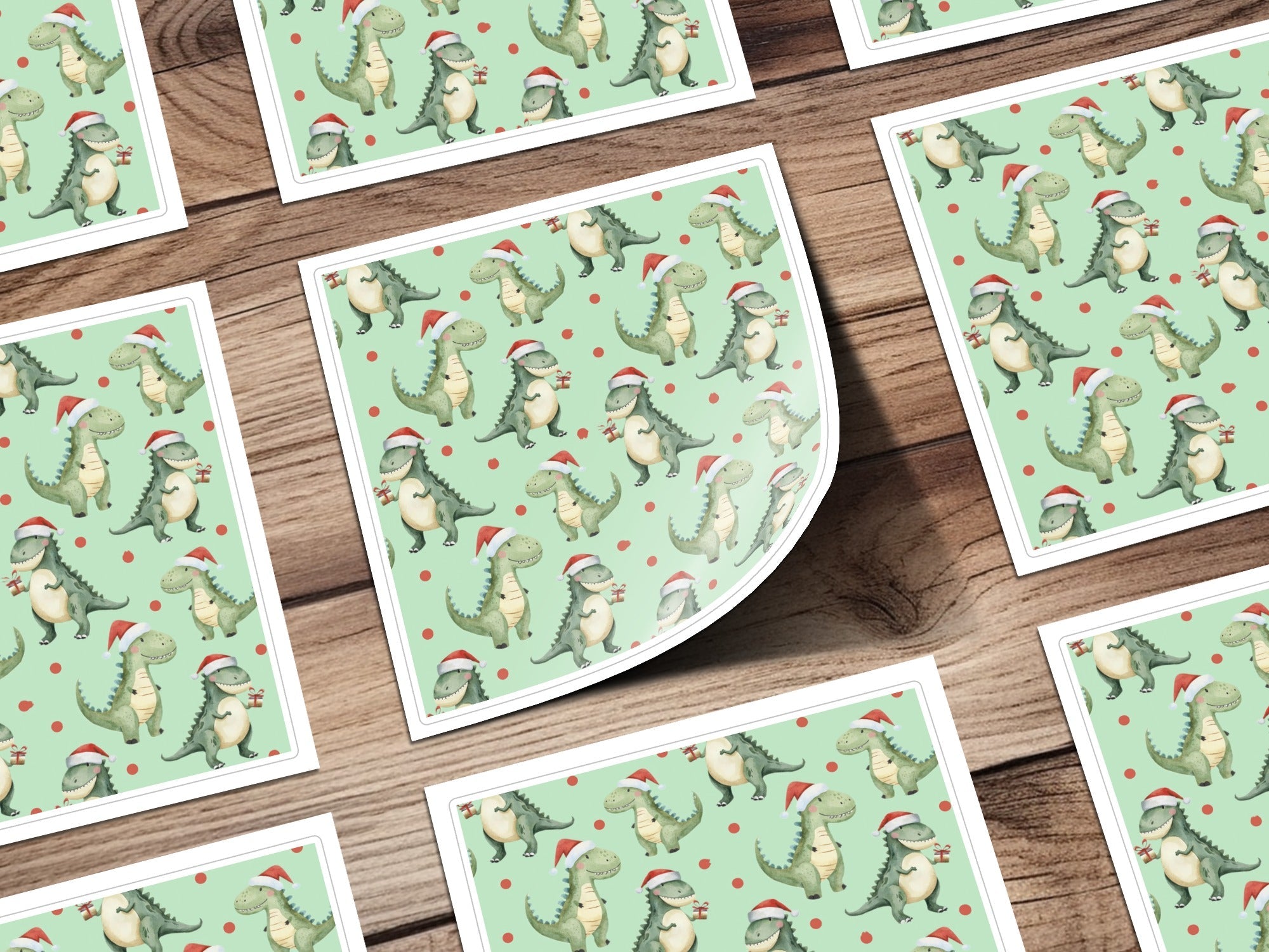 Green Dinosaurs With Red Santa Hat Pattern for Christmas Digital - Moore and Mountain