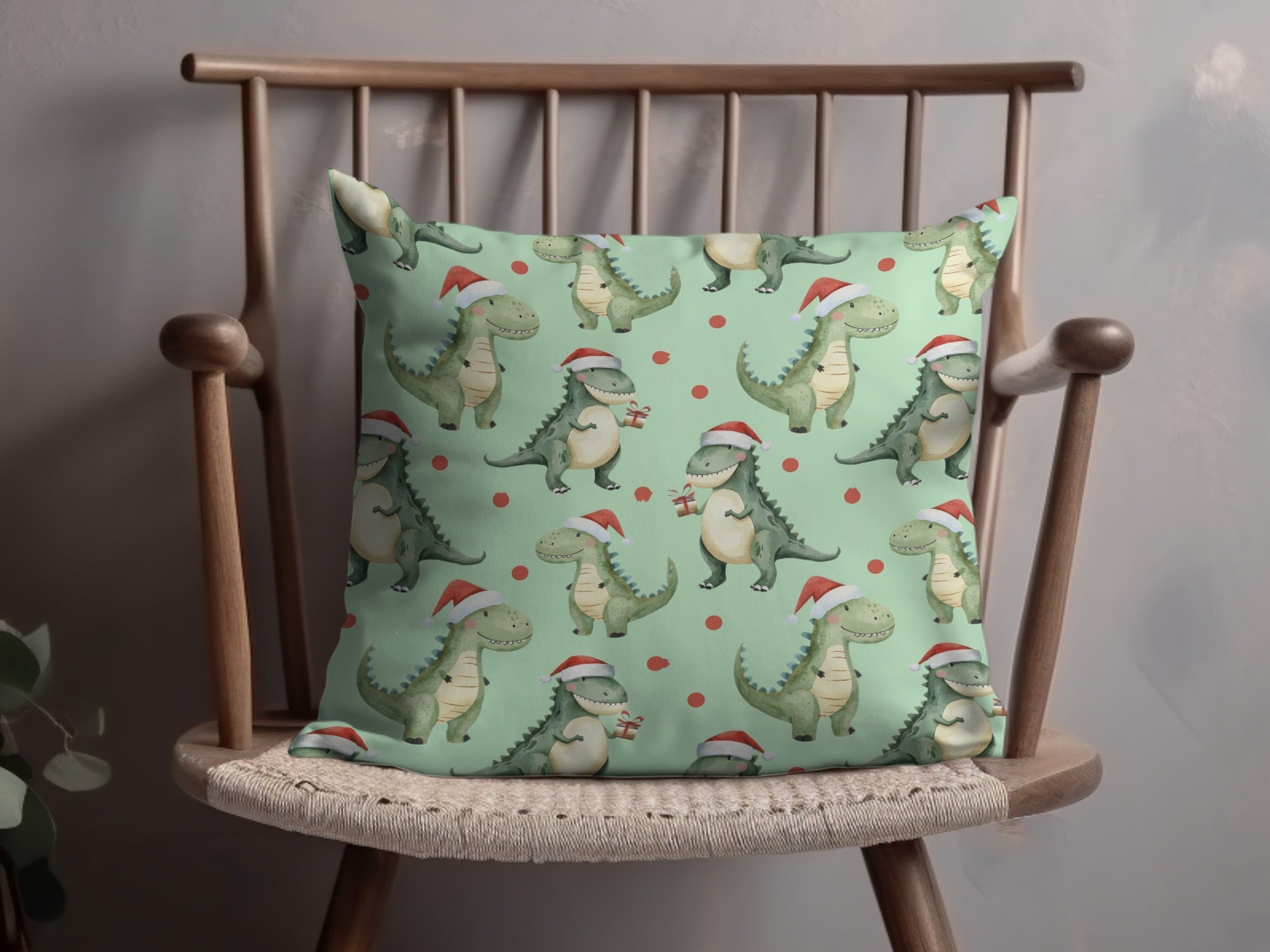 Green Dinosaurs With Red Santa Hat Pattern for Christmas Digital - Moore and Mountain