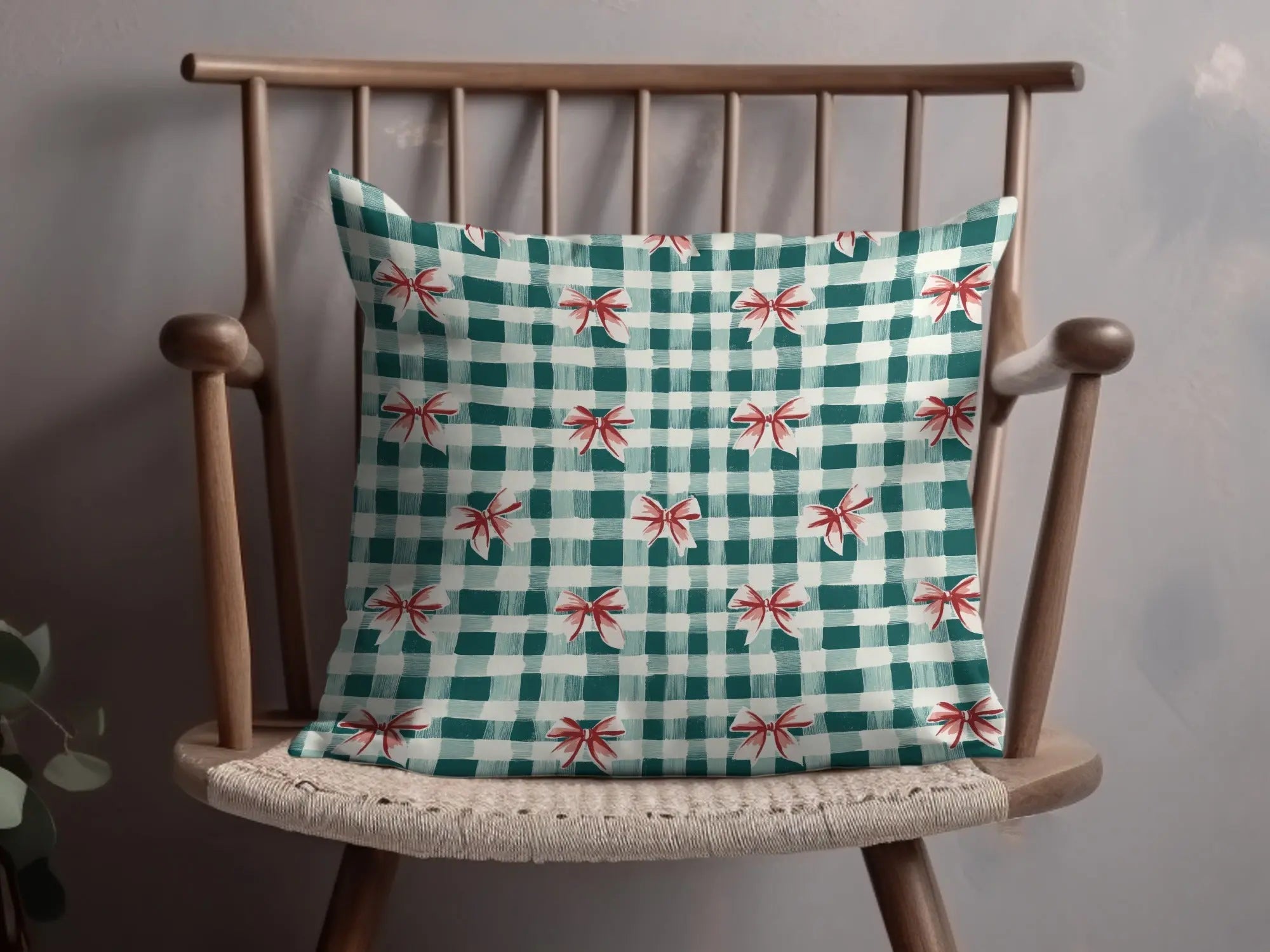 Green Gingham Bows Digital Paper, Seamless Pattern File, Festive Design, Scrapbooking Paper, Fabric Design, Digital Download - Moore and Mountain