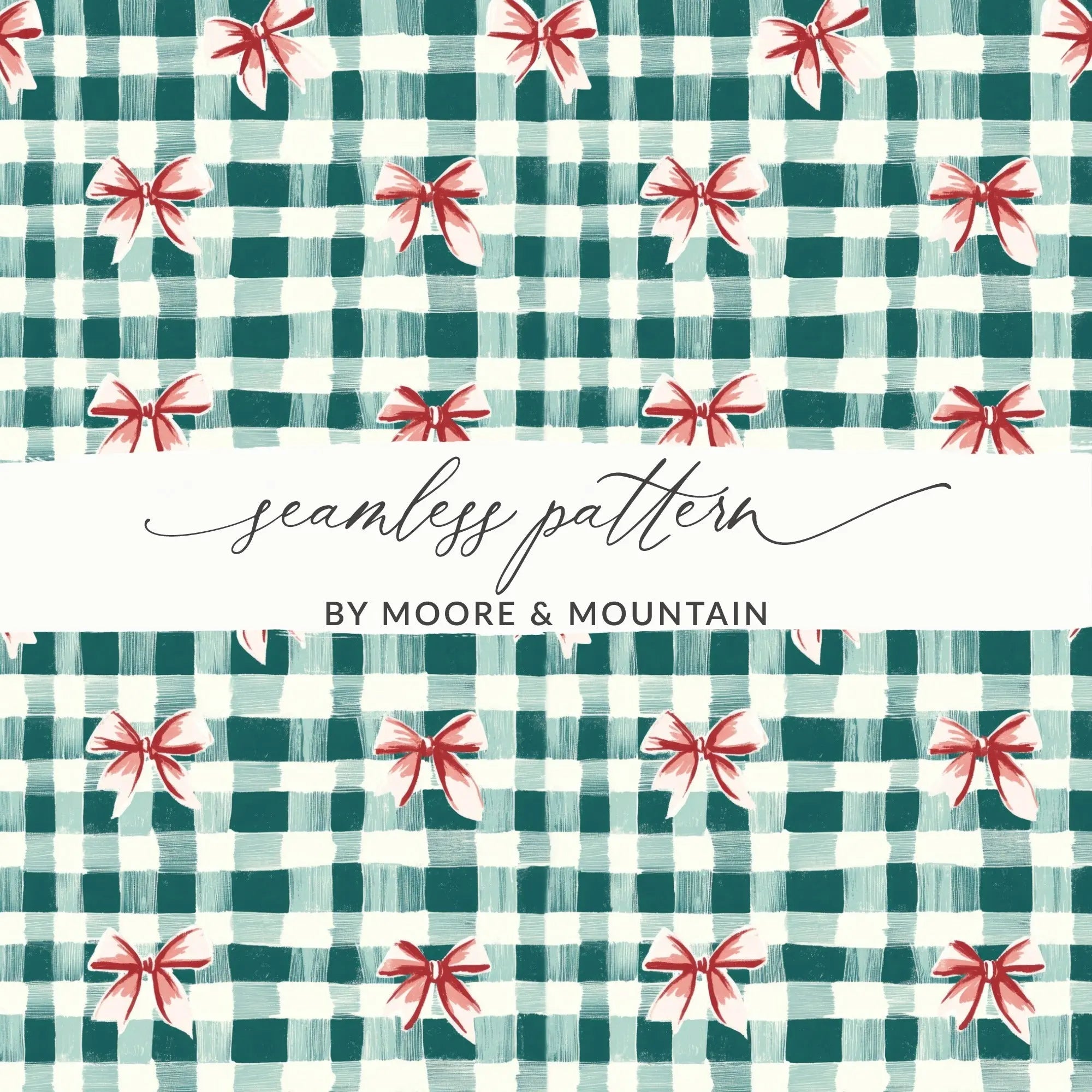 Green Gingham Bows Digital Paper, Seamless Pattern File, Festive Design, Scrapbooking Paper, Fabric Design, Digital Download - Moore and Mountain